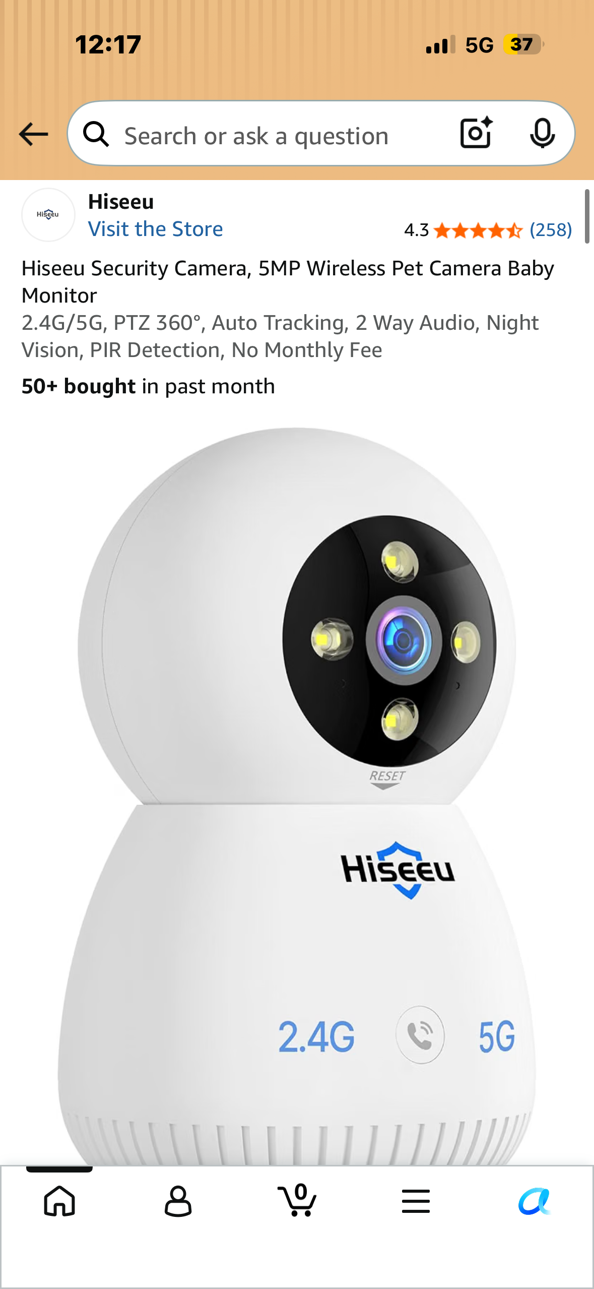 Hiseeu Security Camera, 5MP Wireless Monitor, 2.4G/5G, PTZ 360°, Auto Tracking, 2 Way Audio, Night Vision, PIR Detection
