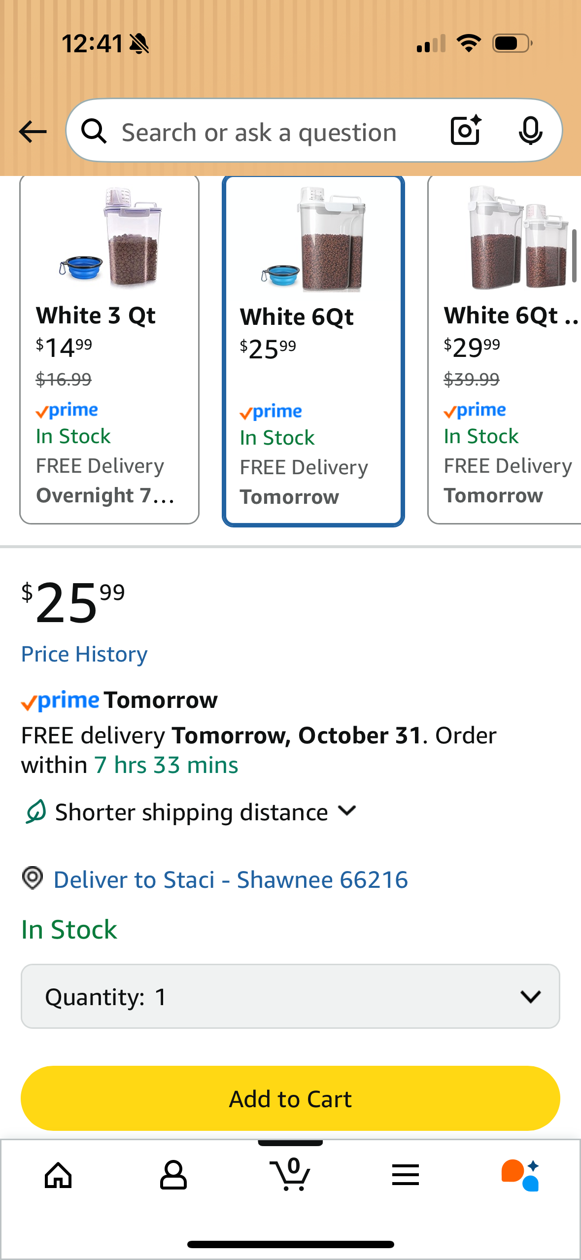 Dog Food Storage Container, 5-7 Lbs Airtight Pet Food Container, Cat food Container Dispenser with Portable Handle, Pouring Spout, Measuring Cup and a Collapsible bowl for Dogs Cats White/6Qt