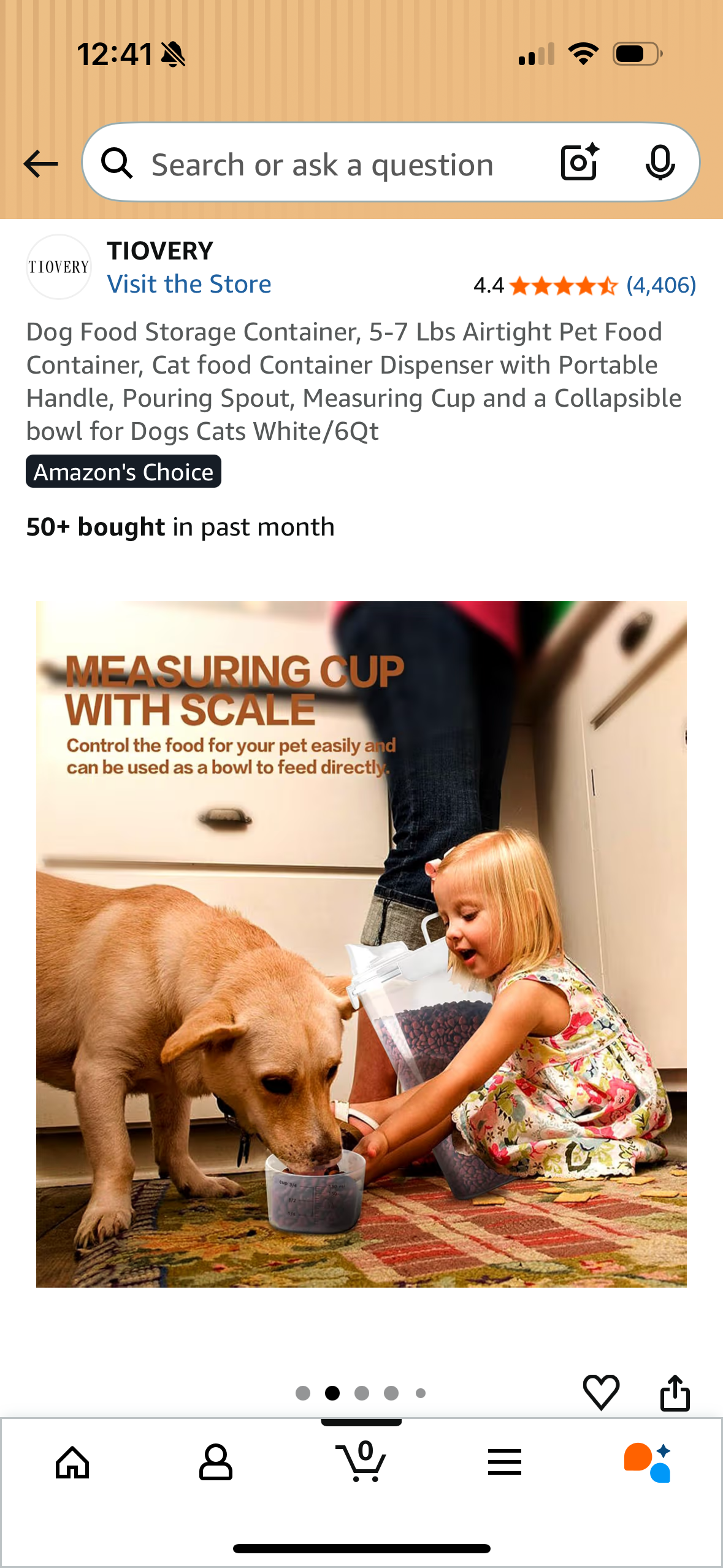 Dog Food Storage Container, 5-7 Lbs Airtight Pet Food Container, Cat food Container Dispenser with Portable Handle, Pouring Spout, Measuring Cup and a Collapsible bowl for Dogs Cats White/6Qt