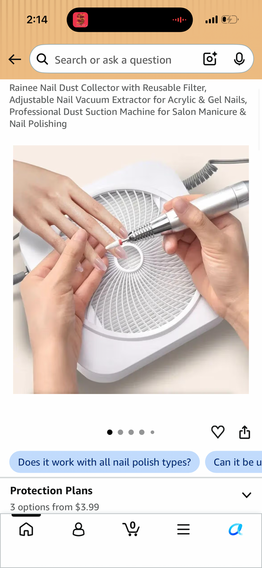 Rainee Nail Dust Collector with Reusable Filter, Adjustable Nail Vacuum Extractor for Acrylic & Gel Nails, Professional Dust Suction Machine for Salon Manicure & Nail Polishing