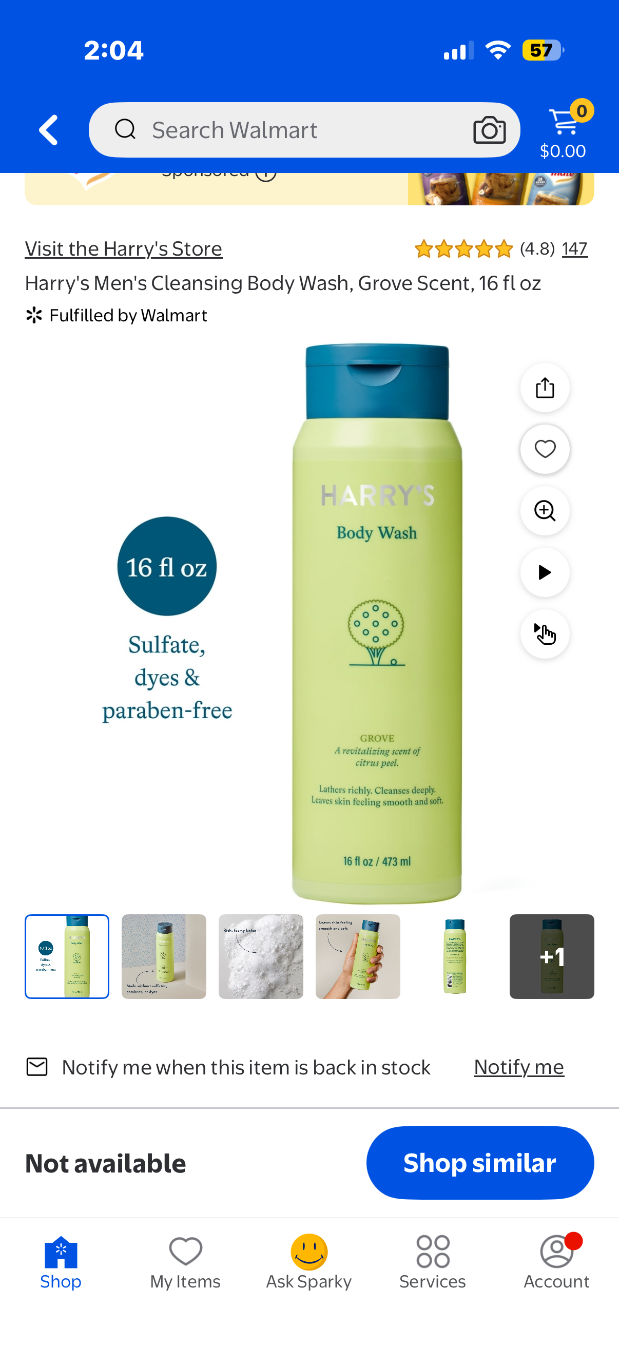 Harry's Men's Cleansing Body Wash, Grove Scent, 16 fl oz