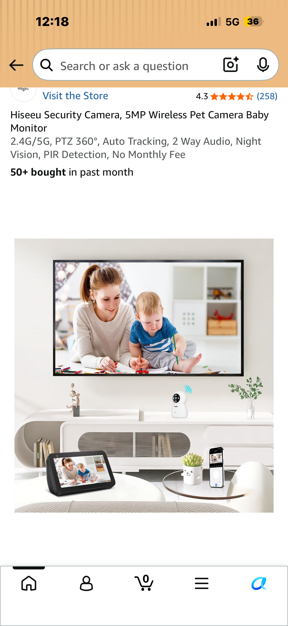 Hiseeu Security Camera, 5MP Wireless Monitor, 2.4G/5G, PTZ 360°, Auto Tracking, 2 Way Audio, Night Vision, PIR Detection