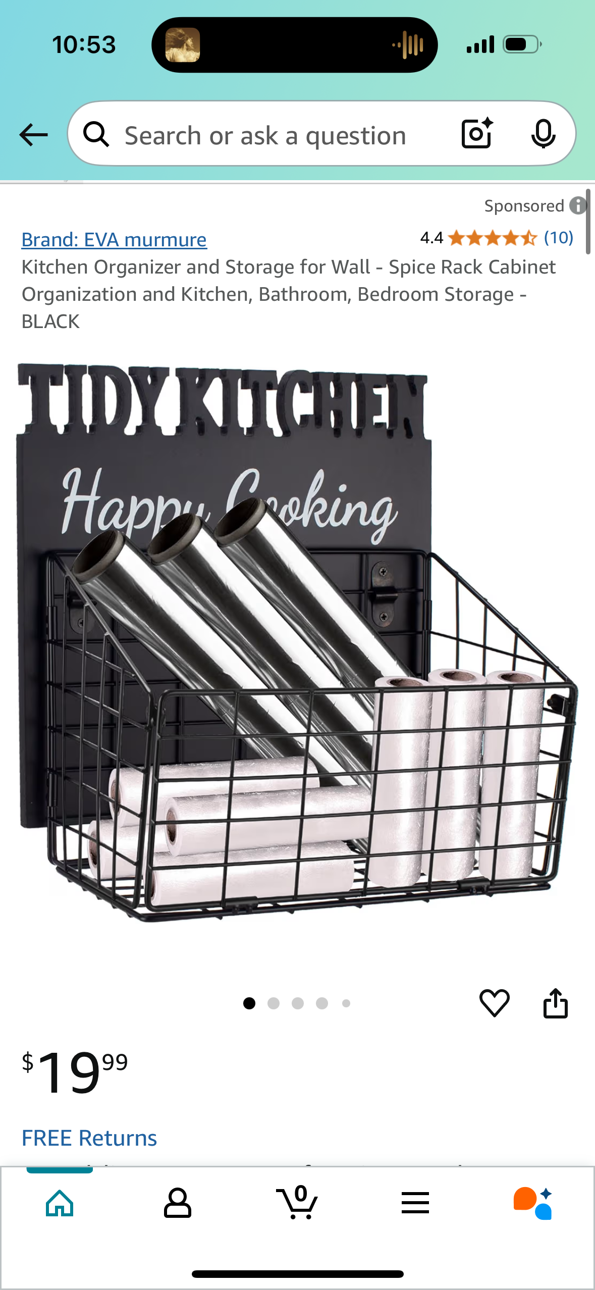 Kitchen Organizer and Storage for Wall - Spice Rack Cabinet Organization and Kitchen, Bathroom, Bedroom Storage - BLACK