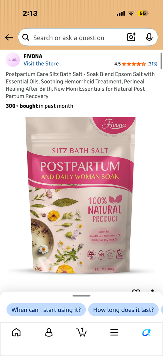Postpartum Care Sitz Bath Salt - Soak Blend Epsom Salt with Essential Oils, Soothing Hemorrhoid Treatment, Perineal Healing After Birth, New Mom Essentials for Natural Post Partum Recovery