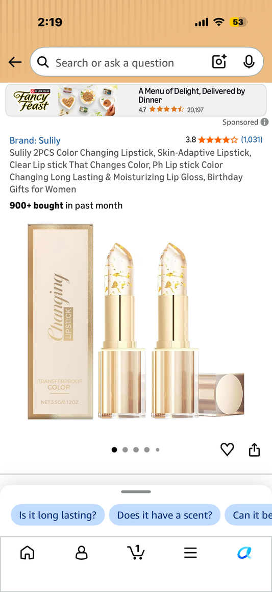 Sulily 2PCS Color Changing Lipstick, Skin-Adaptive Lipstick, Clear Lip stick That Changes Color, Ph Lip stick Color Changing Long Lasting & Moisturizing Lip Gloss, Birthday Gifts for Women