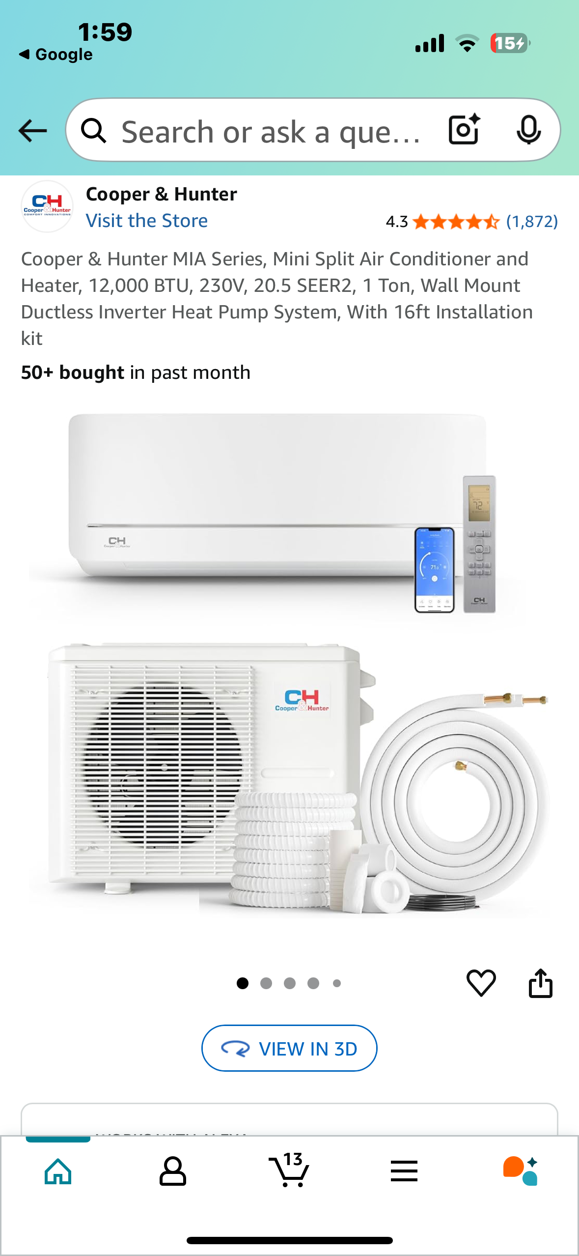 Cooper & Hunter MIA Series, Mini Split Air Conditioner and Heater, 12,000 BTU, 230V, 20.5 SEER2, 1 Ton, Wall Mount Ductless Inverter Heat Pump System, CH-NY12MIA-230 (R600)