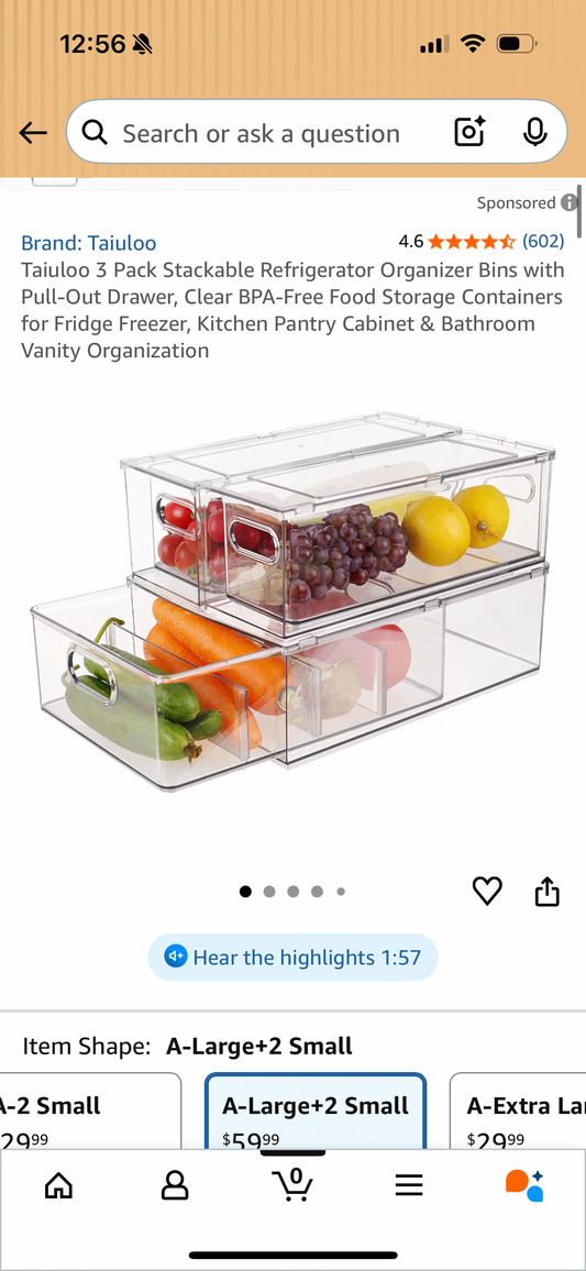 Refrigerator 2 pack Organizer Bins with Pull-out Drawer, Large Stackable Fridge Drawer Organizer Set with Handle, BPA-free Drawable Clear Storage Cases for Freezer, Cabinet, Kitchen, Pantry Organization