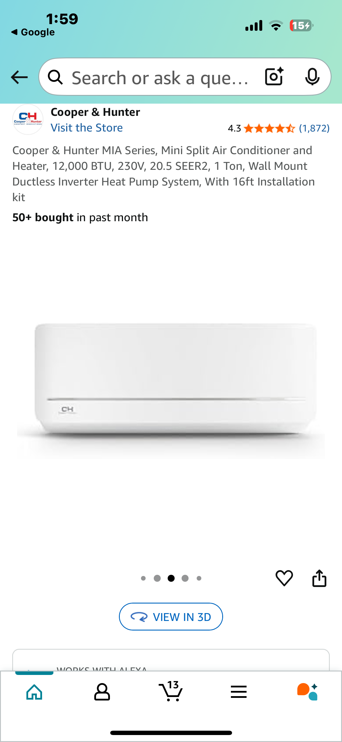 Cooper & Hunter MIA Series, Mini Split Air Conditioner and Heater, 12,000 BTU, 230V, 20.5 SEER2, 1 Ton, Wall Mount Ductless Inverter Heat Pump System, CH-NY12MIA-230 (R600)