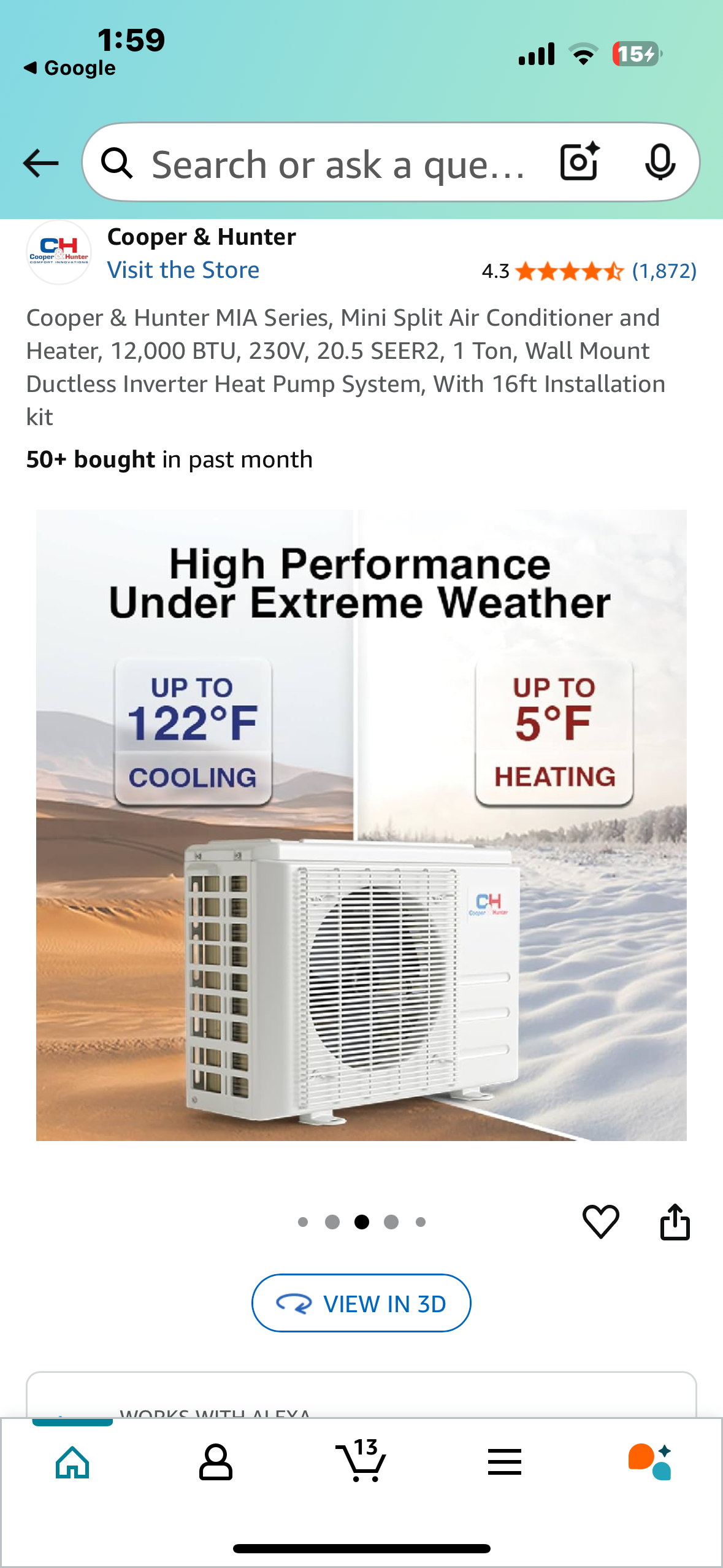 Cooper & Hunter MIA Series, Mini Split Air Conditioner and Heater, 12,000 BTU, 230V, 20.5 SEER2, 1 Ton, Wall Mount Ductless Inverter Heat Pump System, CH-NY12MIA-230 (R600)