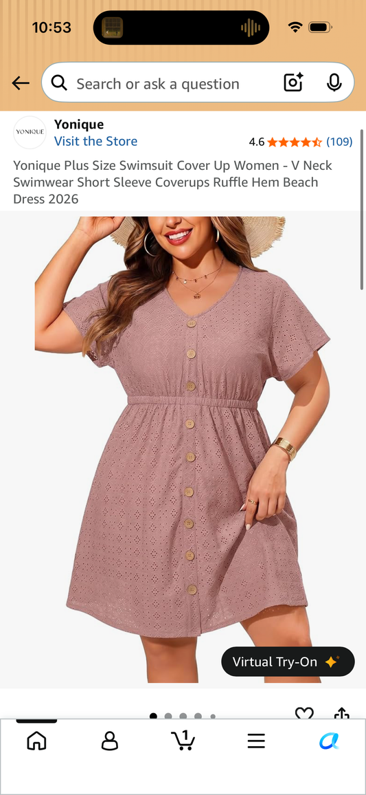 Yonique Plus Size Swimsuit Cover Up Women - V Neck Swimwear Short Sleeve Coverups Ruffle Hem Beach Dress (Size 20 Plus)