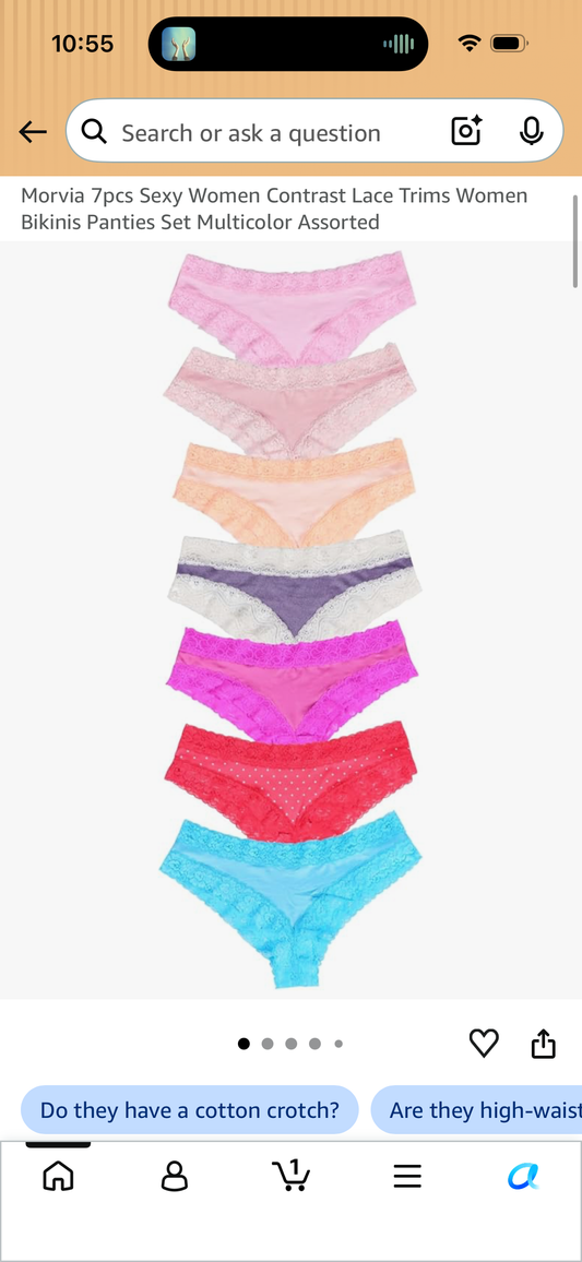 Morvia 7pcs Sexy Women Contrast Lace Trims Women Bikinis Panties Set Multicolor Assorted (Size 2X-Large)