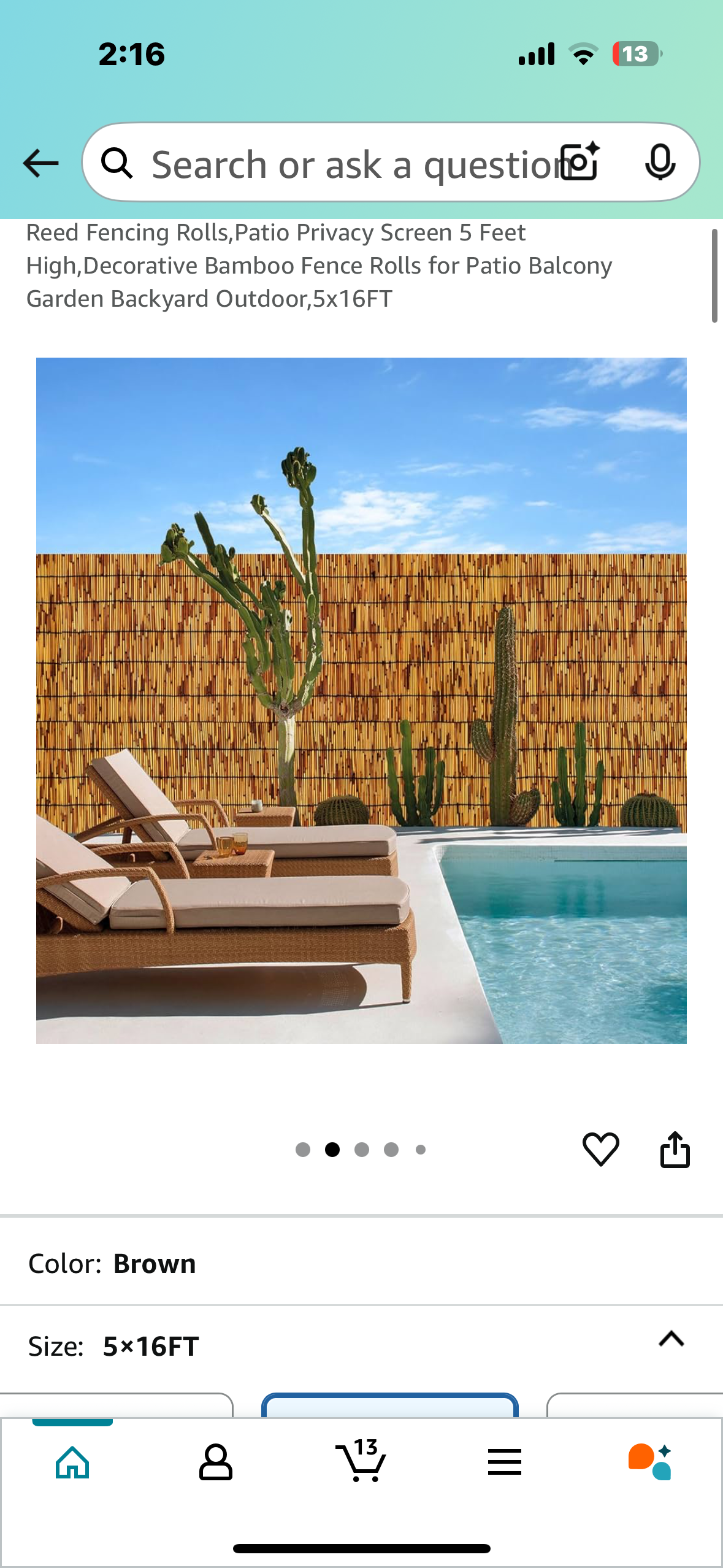 Reed Fencing Roll, Patio Privacy Screen 5 Feet High, Decorative Bamboo Fence Roll for Patio, Balcony, Backyard 5x16FT (R601)