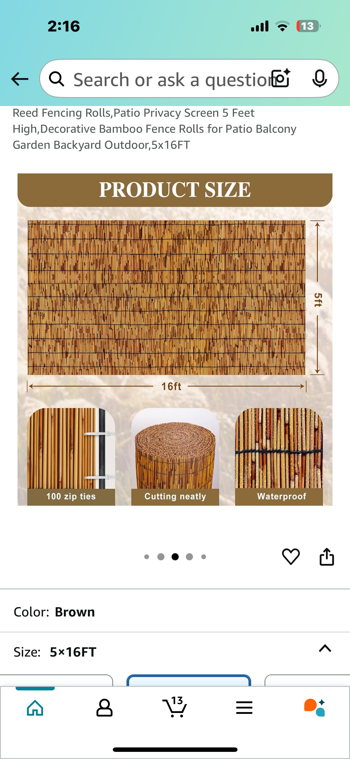 Reed Fencing Roll, Patio Privacy Screen 5 Feet High, Decorative Bamboo Fence Roll for Patio, Balcony, Backyard 5x16FT (R601)