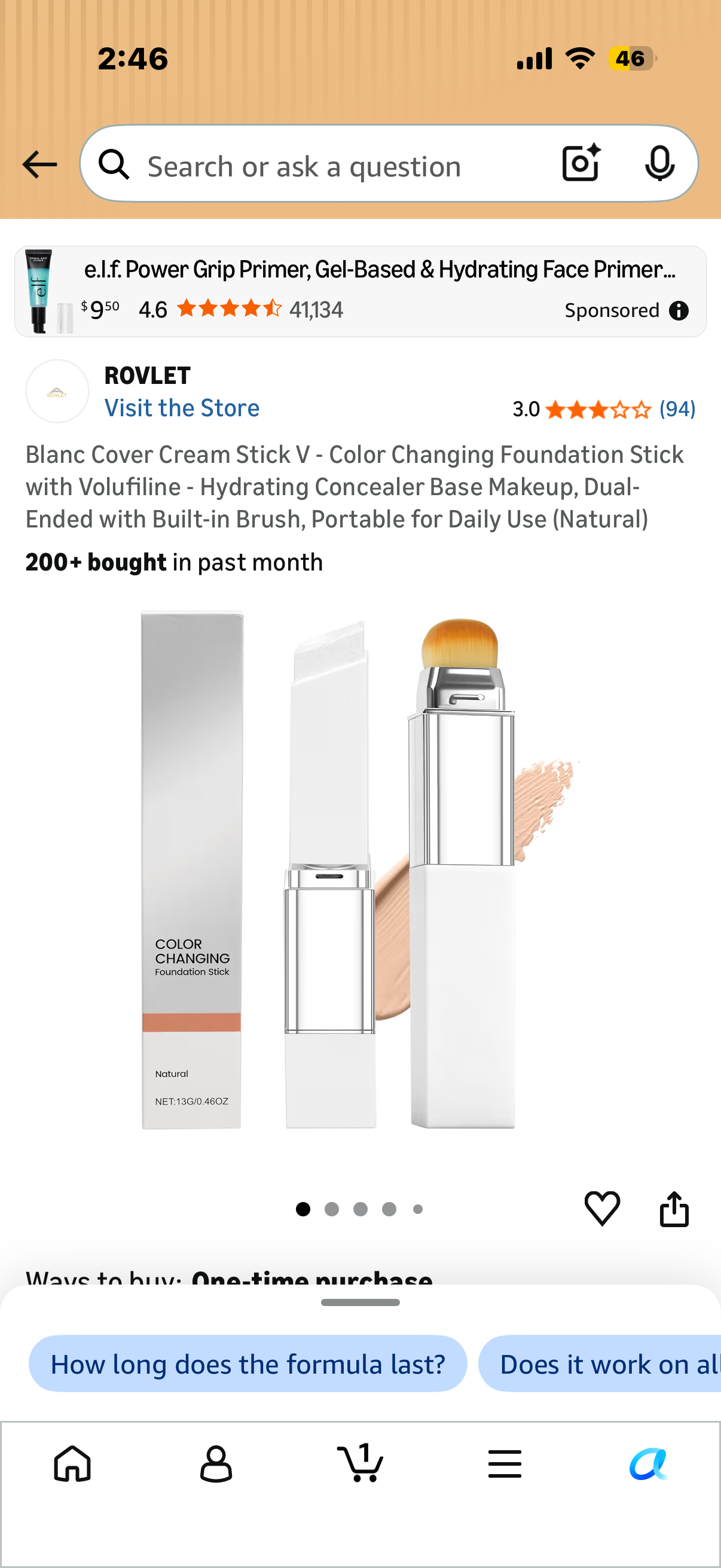 Blanc Cover Cream Stick V - Color Changing Foundation Stick with Volufiline - Hydrating Concealer Base Makeup, Dual-Ended with Built-in Brush, Portable for Daily Use (Natural