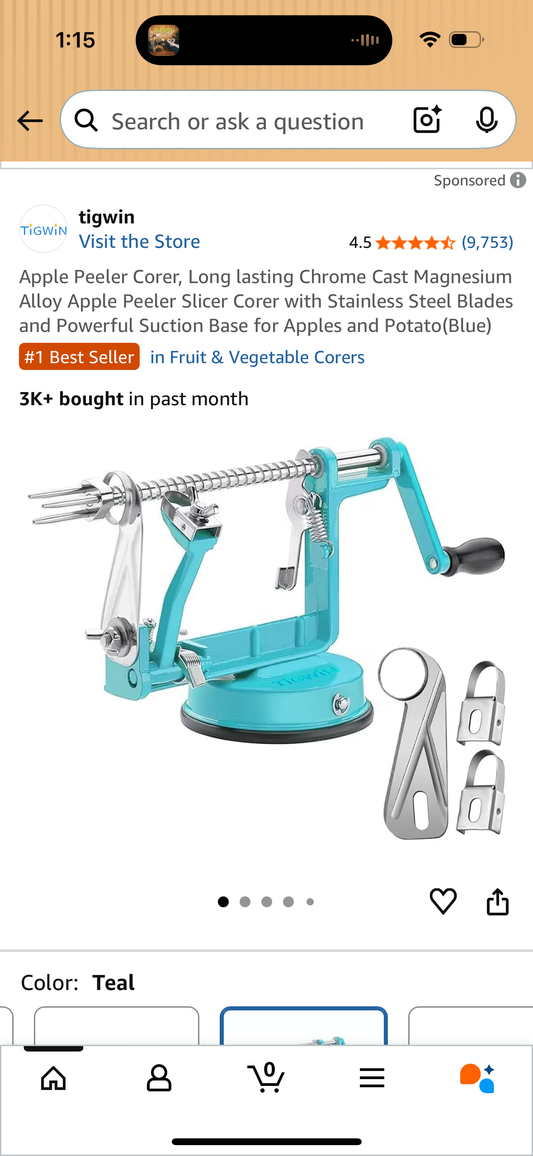 Apple Peeler Corer, Long lasting Chrome Cast Magnesium Alloy Apple Peeler Slicer Corer with Stainless Steel Blades and Powerful Suction Base for Apples and Potato(Blue)