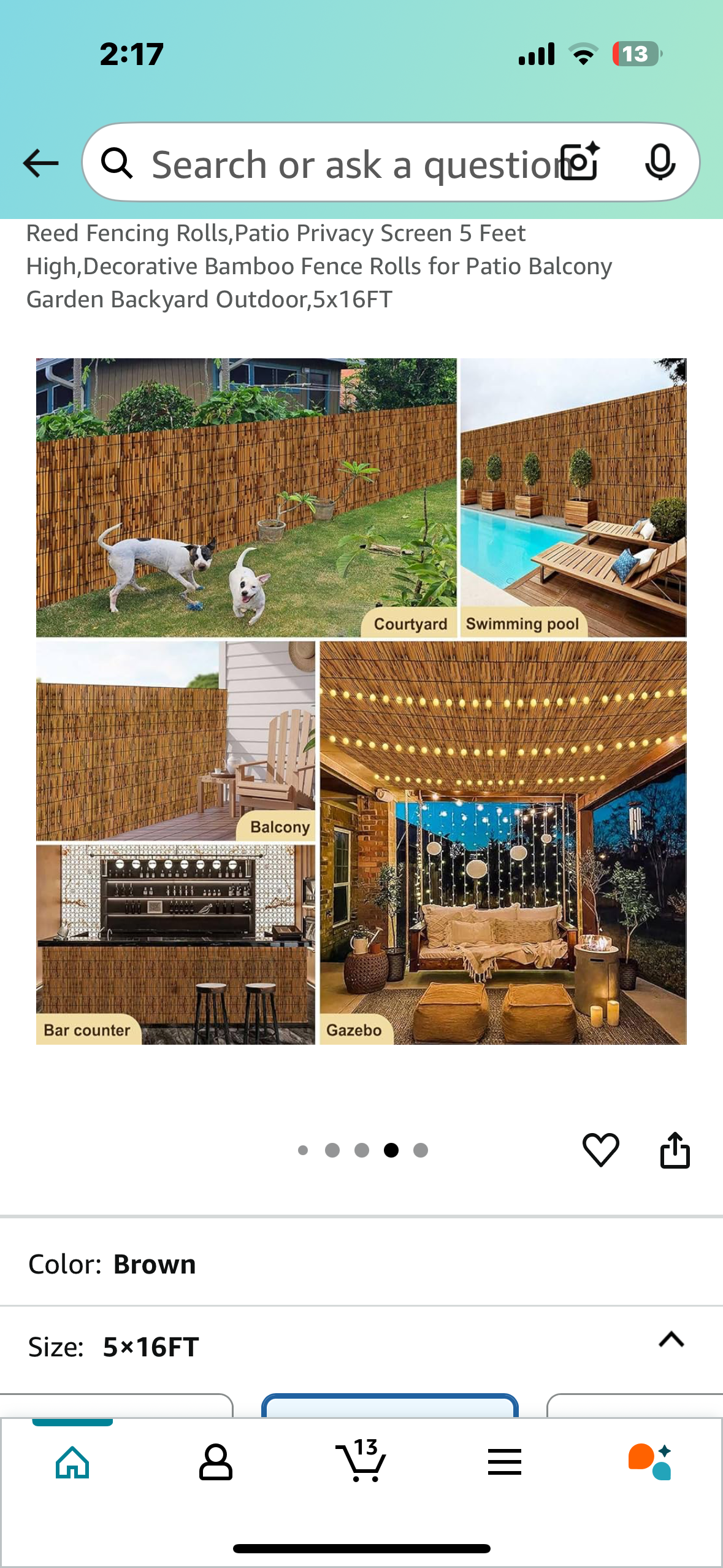 Reed Fencing Roll, Patio Privacy Screen 5 Feet High, Decorative Bamboo Fence Roll for Patio, Balcony, Backyard 5x16FT (R601)