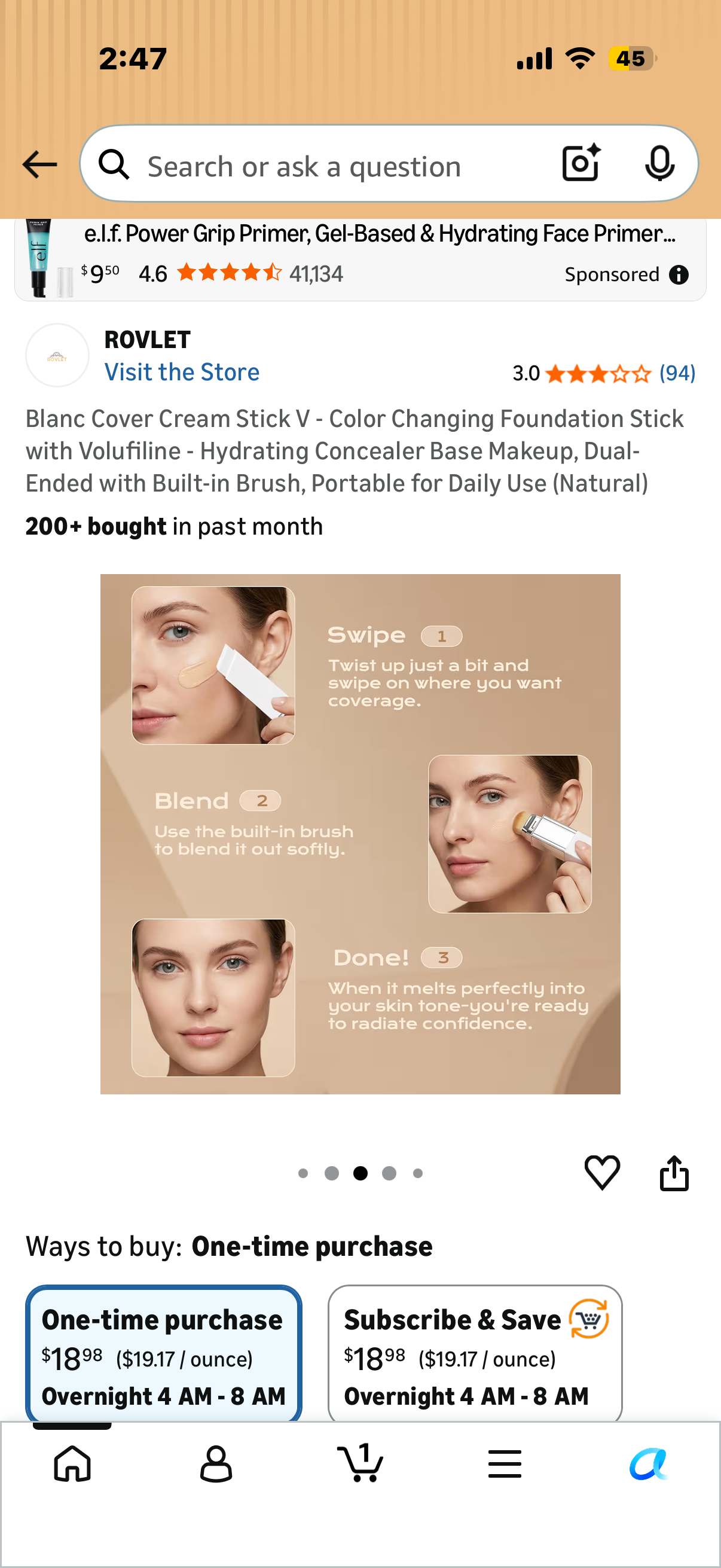Blanc Cover Cream Stick V - Color Changing Foundation Stick with Volufiline - Hydrating Concealer Base Makeup, Dual-Ended with Built-in Brush, Portable for Daily Use (Natural