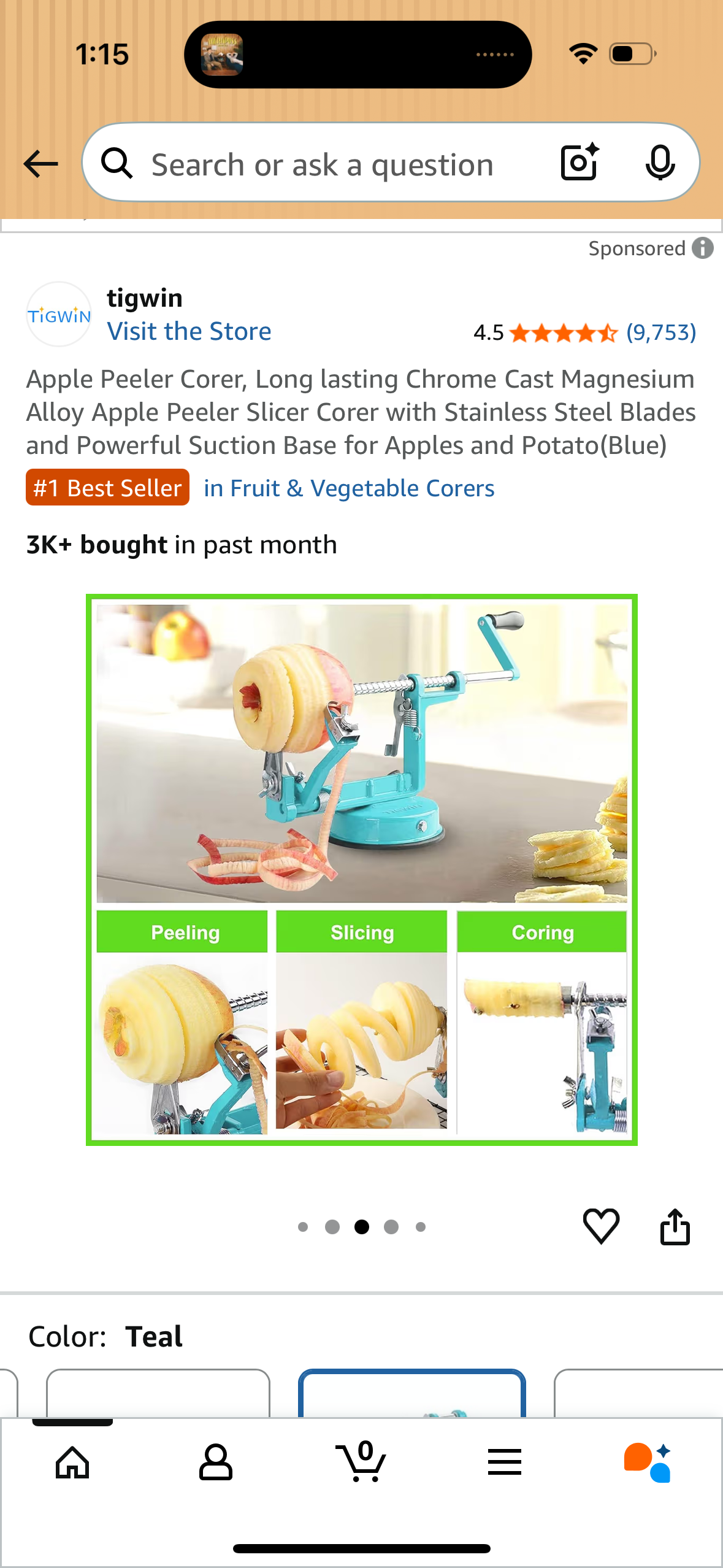 Apple Peeler Corer, Long lasting Chrome Cast Magnesium Alloy Apple Peeler Slicer Corer with Stainless Steel Blades and Powerful Suction Base for Apples and Potato(Blue)