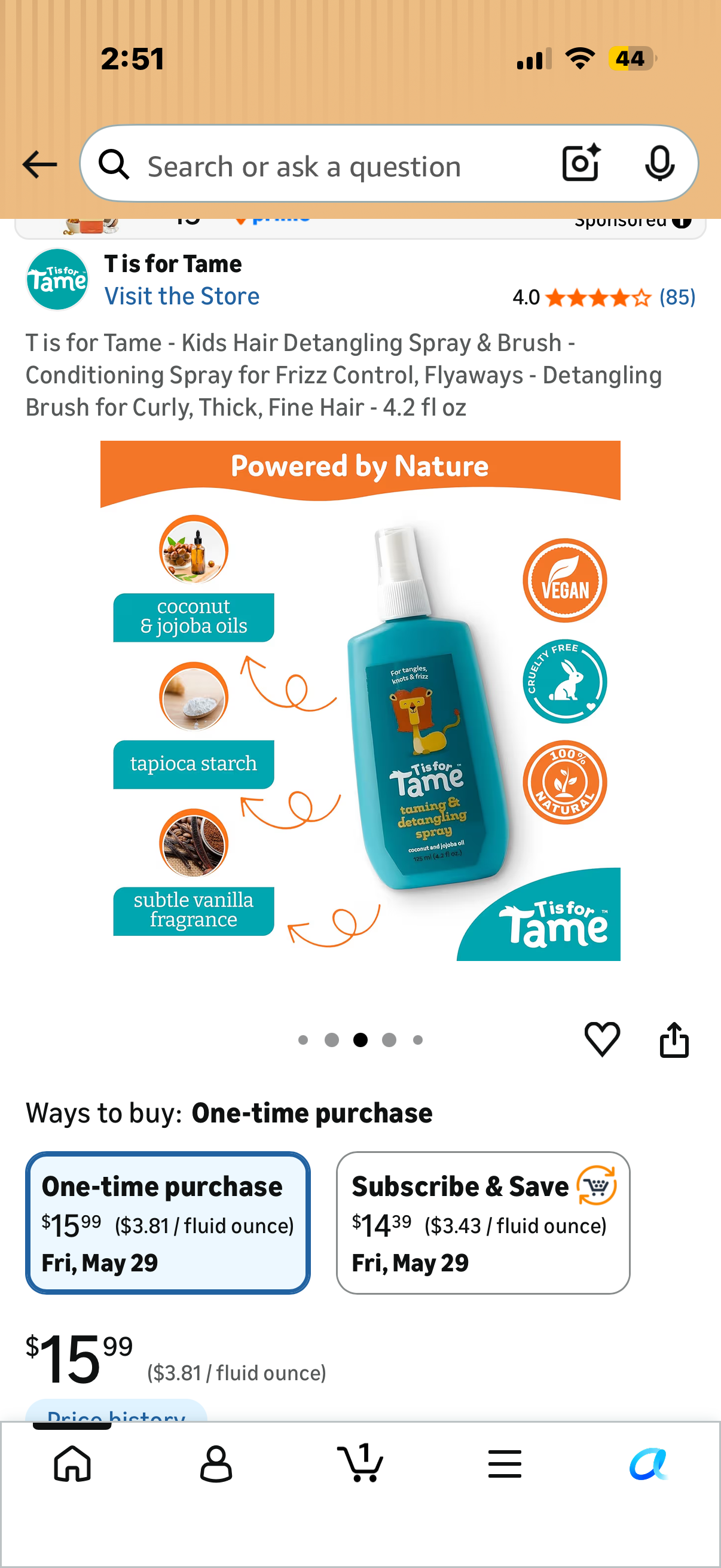 T is for Tame - Kids Hair Detangling Spray & Brush - Conditioning Spray for Frizz Control, Flyaways - Detangling Brush for Curly, Thick, Fine Hair - 4.2 fl oz
