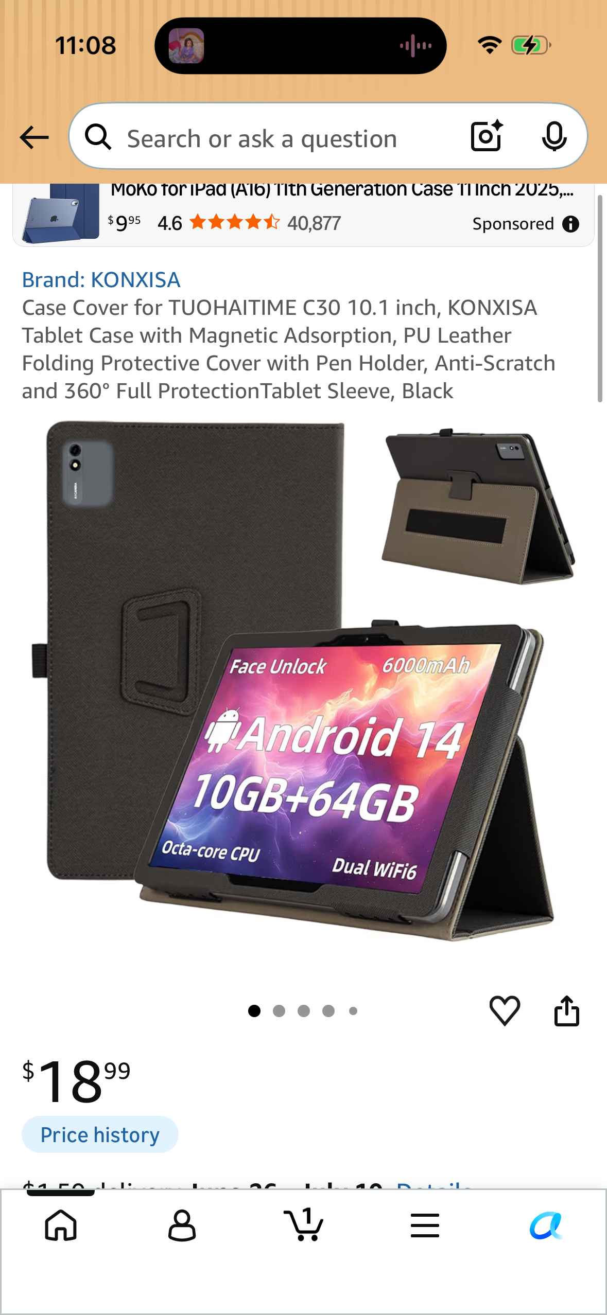 Case Cover for TUOHAITIME C30 10.1 inch, KONXISA Tablet Case with Magnetic Adsorption, PU Leather Folding Protective Cover with Pen Holder, Anti-Scratch and 360° Full ProtectionTablet Sleeve, Black