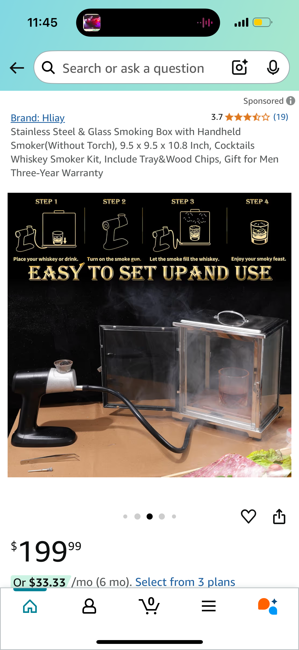 Stainless Steel & Glass Smoking Box with Handheld Smoker(Without Torch), 9.5 x 9.5 x 10.8 Inch, Cocktails Whiskey Smoker Kit, Include Tray&Wood Chips, Gift for Men Three-Year Warrantyv