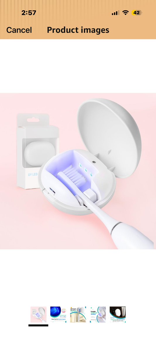 Toothbrush Sanitizer Case, Portable & Rechargeable Tooth Brush Holder with Stand, Fits Most Manual & Slim Electric Toothbrushes, Compact Design for Travel, Wall & Countertop Use