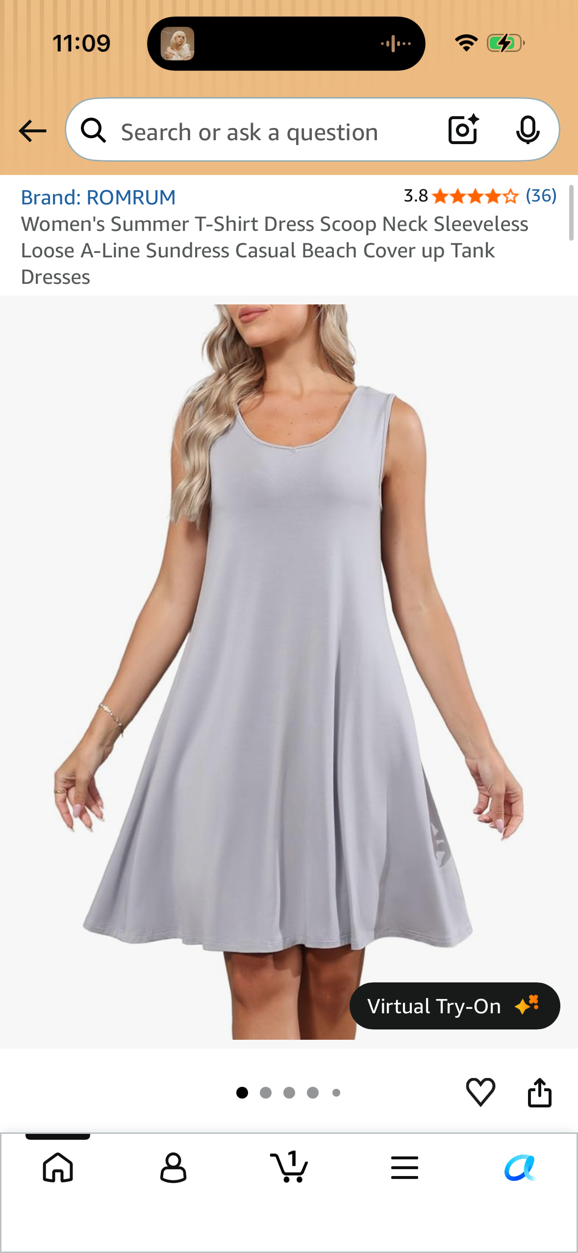Women's Summer T-Shirt Dress Scoop Neck Sleeveless Loose A-Line Sundress Casual Beach Cover up Tank Dresses (Size Large)