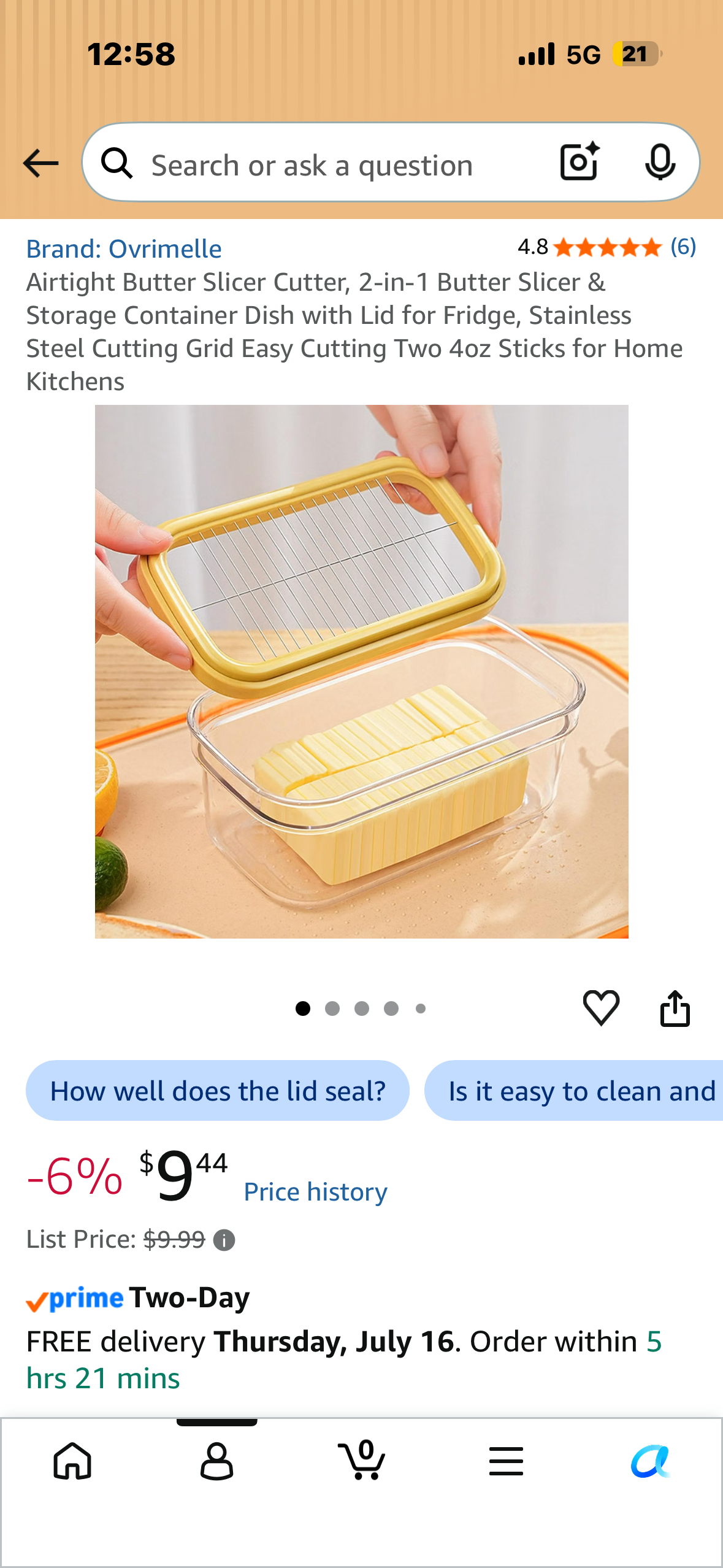 Airtight Butter Slicer Cutter, 2-in-1 Butter Slicer & Storage Container Dish with Lid for Fridge, Stainless Steel Cutting Grid Easy Cutting Two 4oz Sticks for Home Kitchens