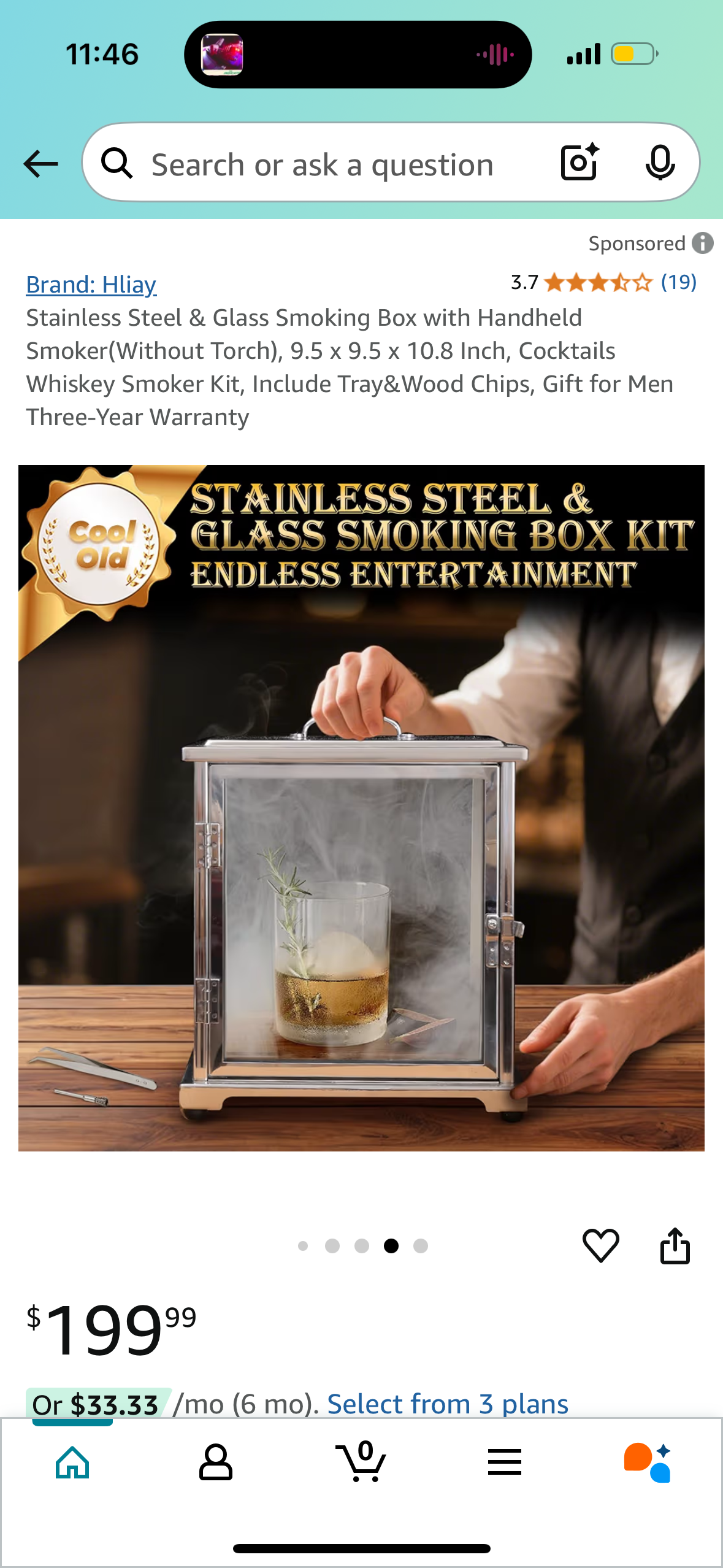 Stainless Steel & Glass Smoking Box with Handheld Smoker(Without Torch), 9.5 x 9.5 x 10.8 Inch, Cocktails Whiskey Smoker Kit, Include Tray&Wood Chips, Gift for Men Three-Year Warrantyv