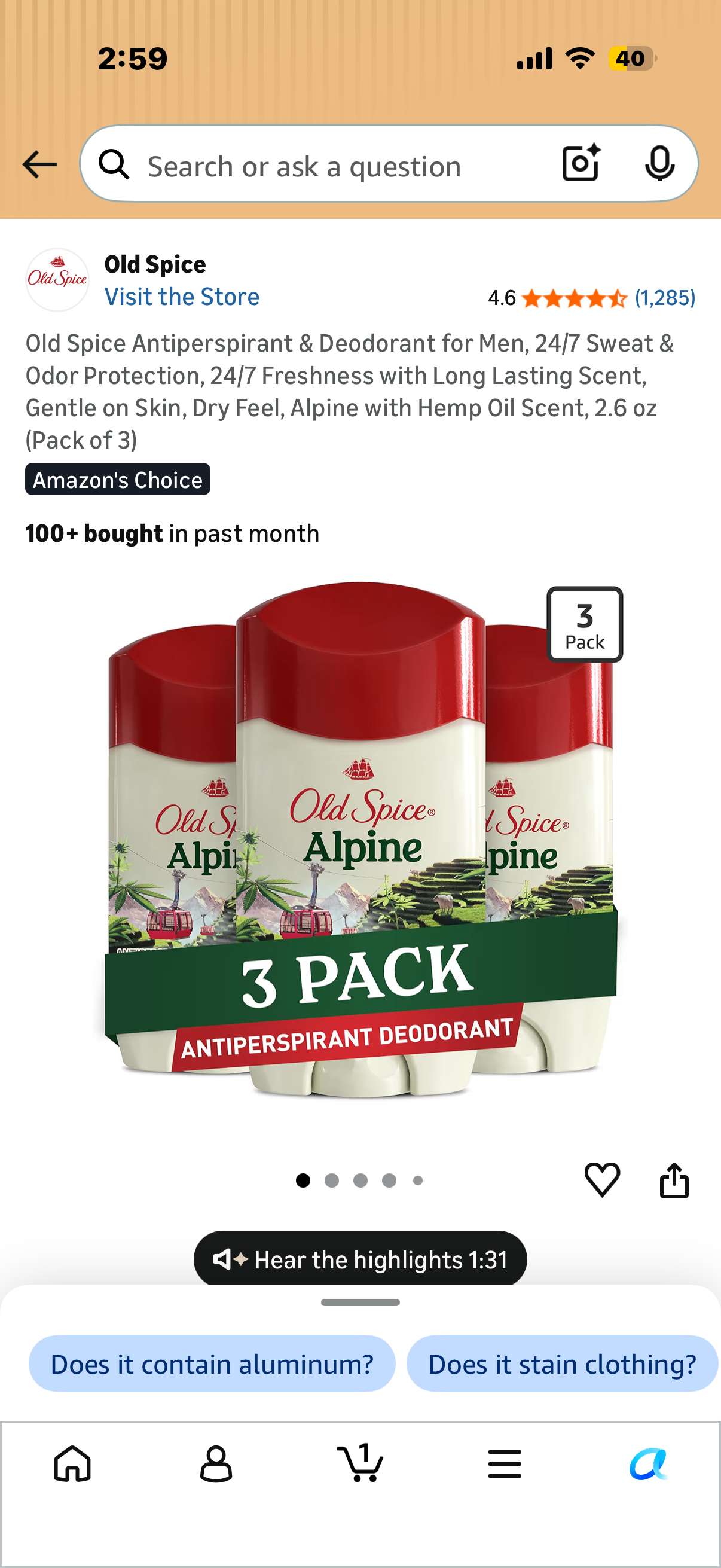 Old Spice Antiperspirant & Deodorant for Men, 24/7 Sweat & Odor Protection, 24/7 Freshness with Long Lasting Scent, Gentle on Skin, Dry Feel, Alpine with Hemp Oil Scent, 2.6 oz (Pack of 3
