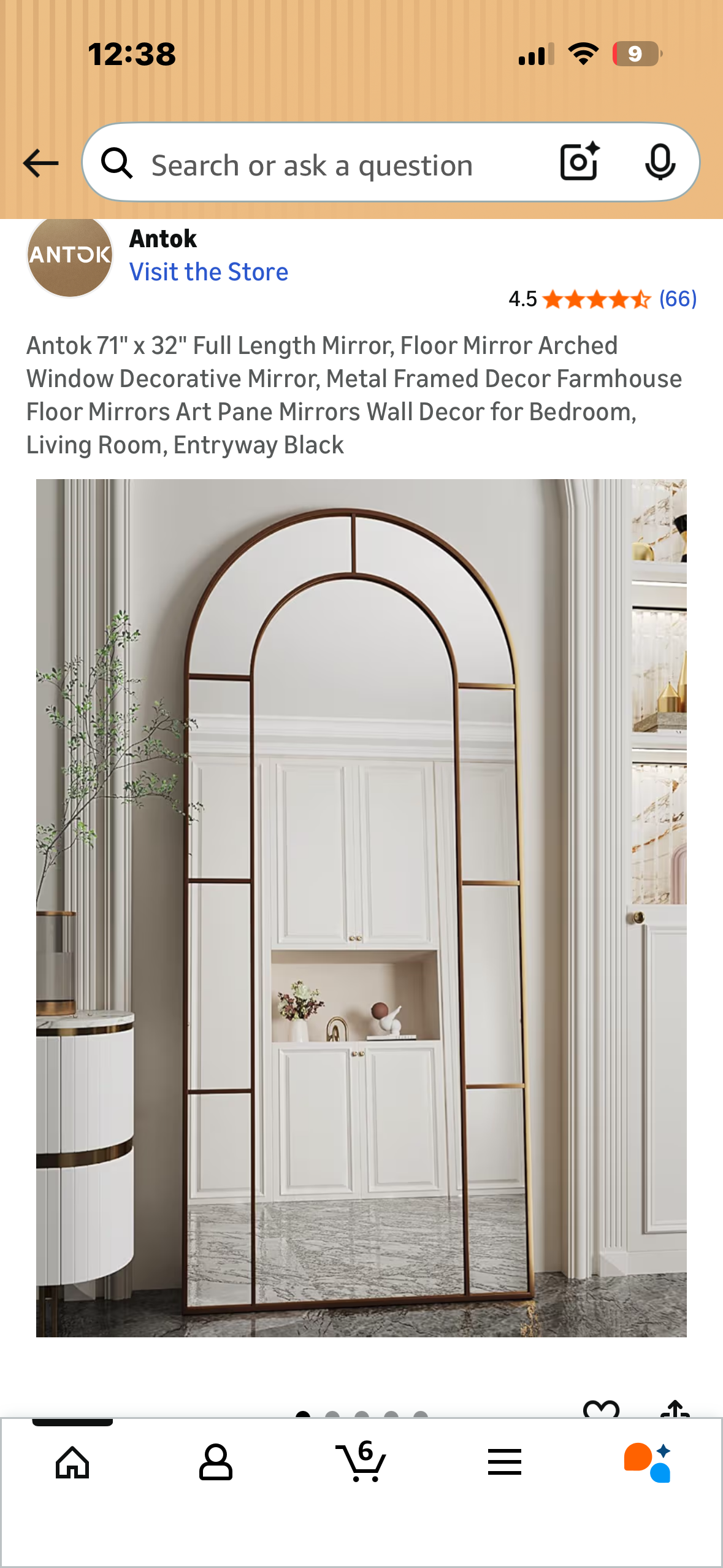 Antok 71" x 32" Full Length Mirror, Arched Decorative Mirror, Metal Framed Decor Art Pane Mirror Standing Mirror, for Bedroom, Living Room, Entryway, Btonze (M469)