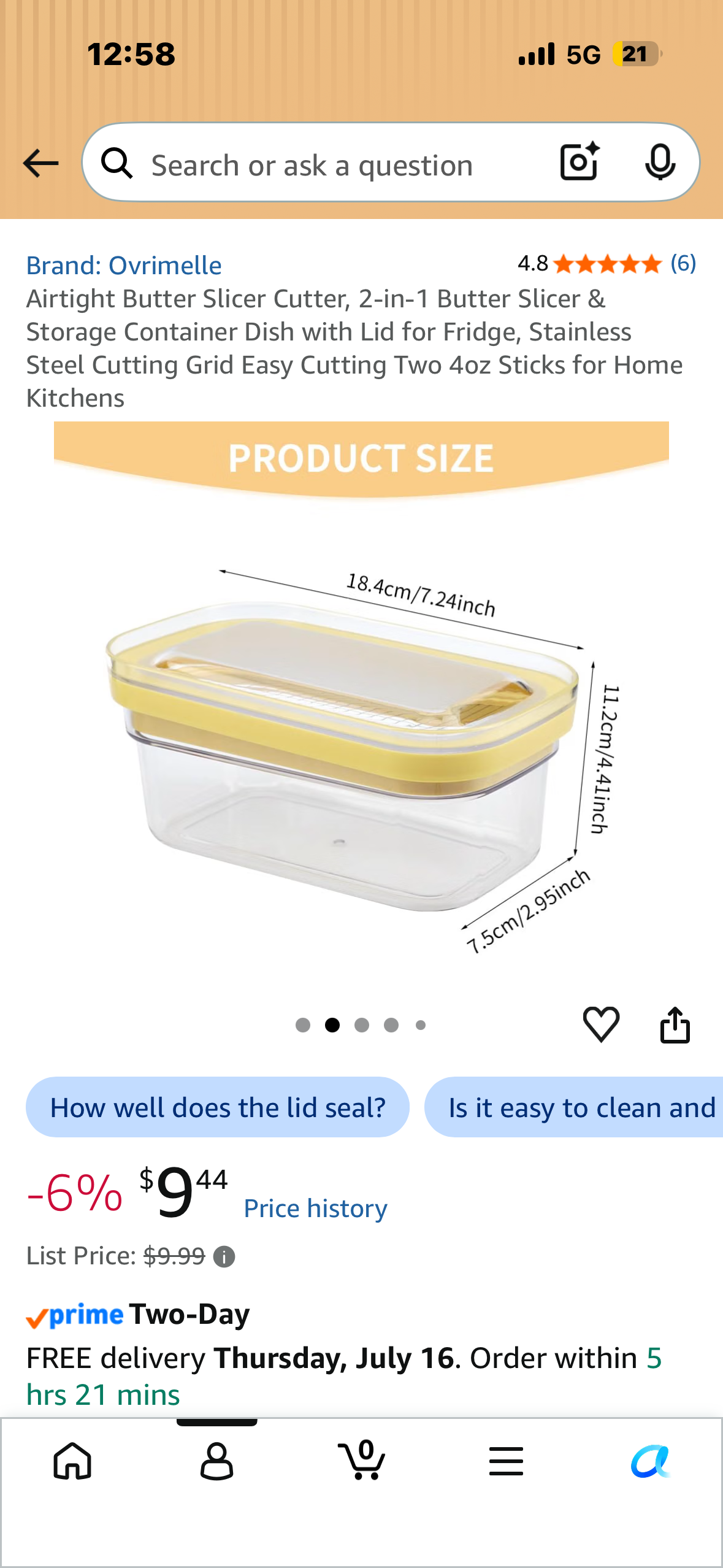 Airtight Butter Slicer Cutter, 2-in-1 Butter Slicer & Storage Container Dish with Lid for Fridge, Stainless Steel Cutting Grid Easy Cutting Two 4oz Sticks for Home Kitchens