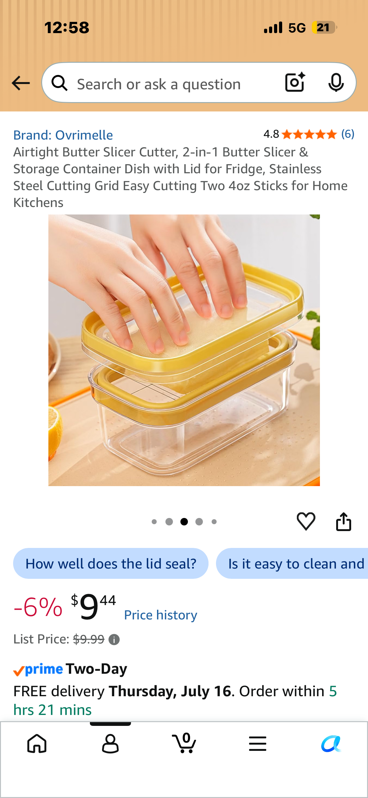 Airtight Butter Slicer Cutter, 2-in-1 Butter Slicer & Storage Container Dish with Lid for Fridge, Stainless Steel Cutting Grid Easy Cutting Two 4oz Sticks for Home Kitchens