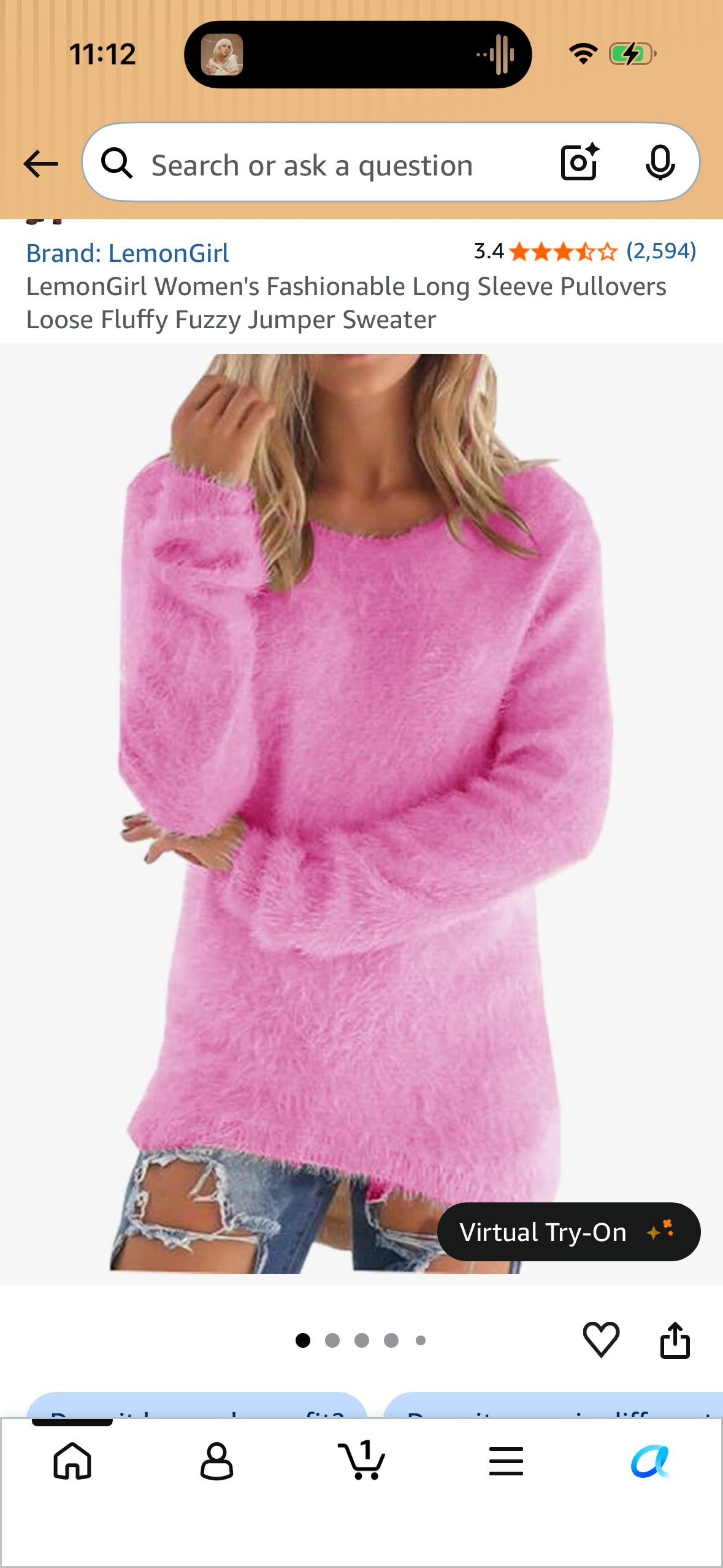 LemonGirl Women's Fashionable Long Sleeve Pullovers Loose Fluffy Fuzzy Jumper Sweater (Size Small)