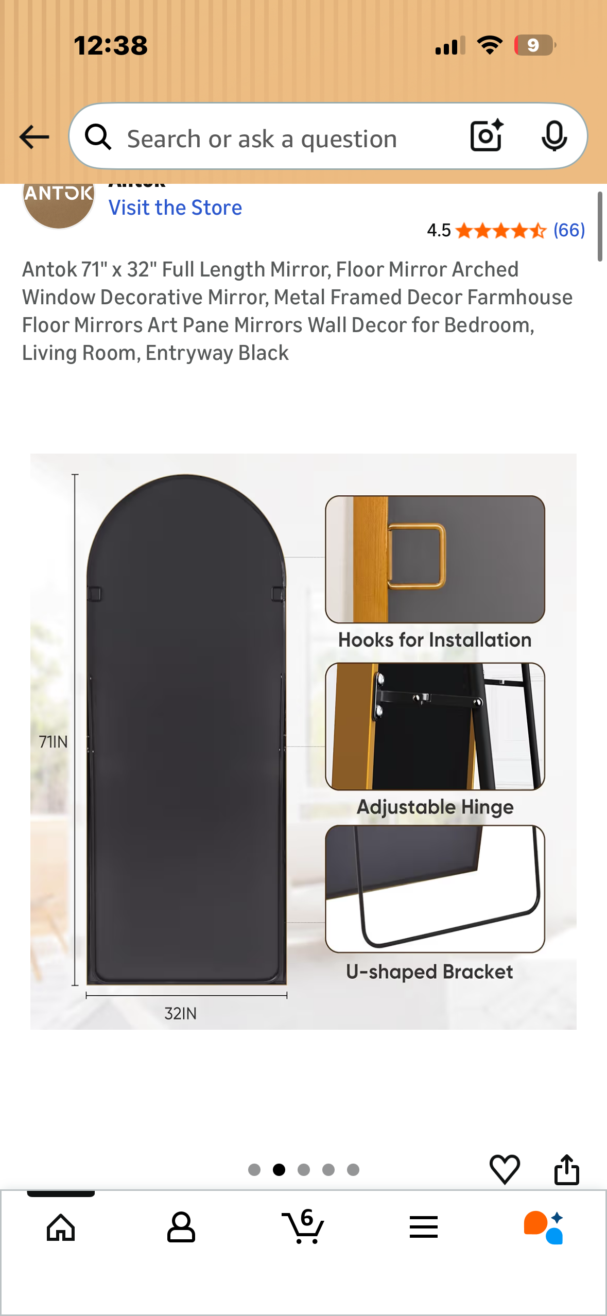 Antok 71" x 32" Full Length Mirror, Arched Decorative Mirror, Metal Framed Decor Art Pane Mirror Standing Mirror, for Bedroom, Living Room, Entryway, Btonze (M469)