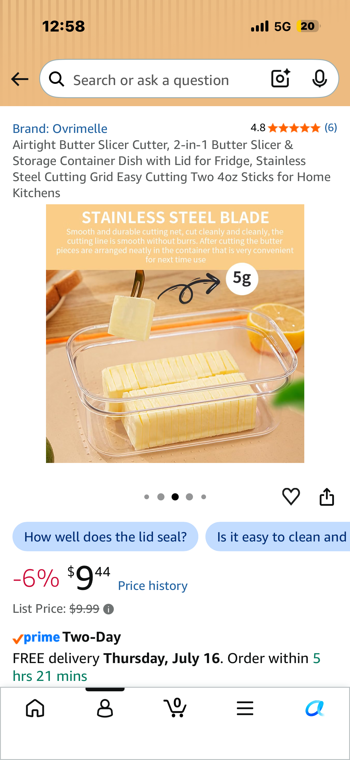 Airtight Butter Slicer Cutter, 2-in-1 Butter Slicer & Storage Container Dish with Lid for Fridge, Stainless Steel Cutting Grid Easy Cutting Two 4oz Sticks for Home Kitchens