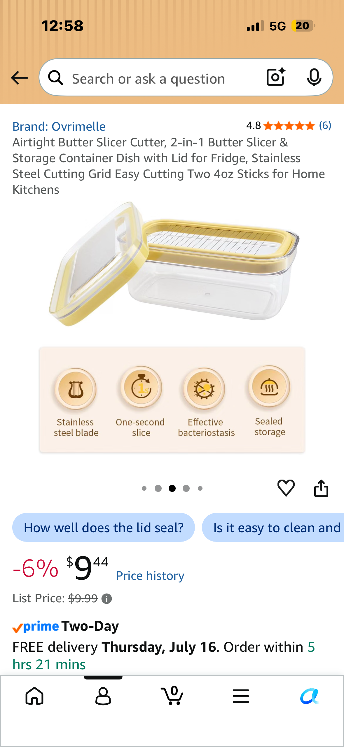 Airtight Butter Slicer Cutter, 2-in-1 Butter Slicer & Storage Container Dish with Lid for Fridge, Stainless Steel Cutting Grid Easy Cutting Two 4oz Sticks for Home Kitchens