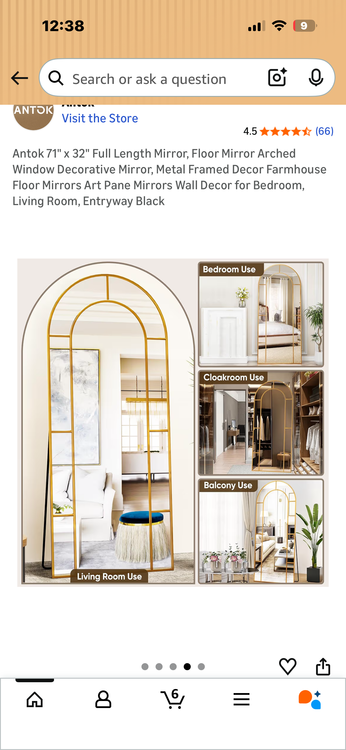 Antok 71" x 32" Full Length Mirror, Arched Decorative Mirror, Metal Framed Decor Art Pane Mirror Standing Mirror, for Bedroom, Living Room, Entryway, Btonze (M469)