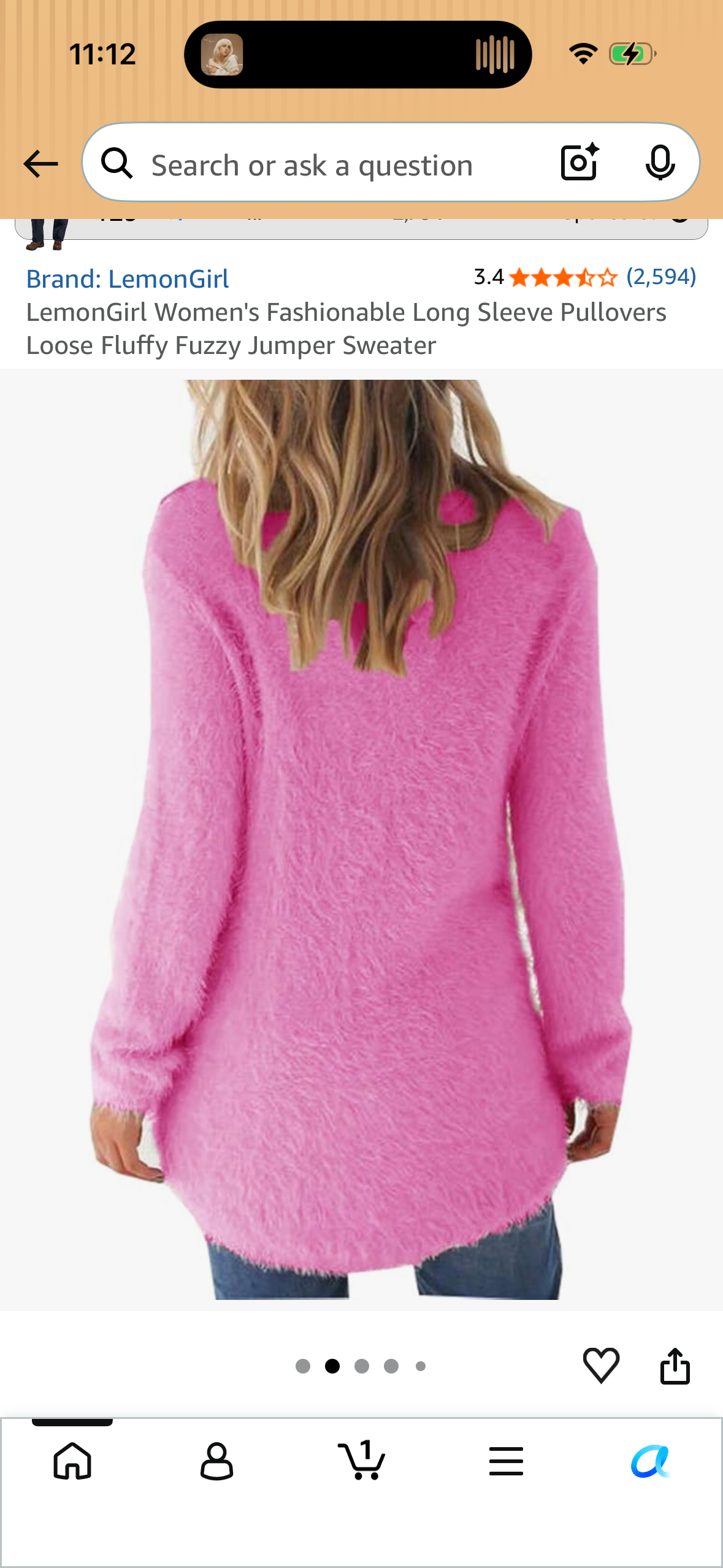 LemonGirl Women's Fashionable Long Sleeve Pullovers Loose Fluffy Fuzzy Jumper Sweater (Size Small)