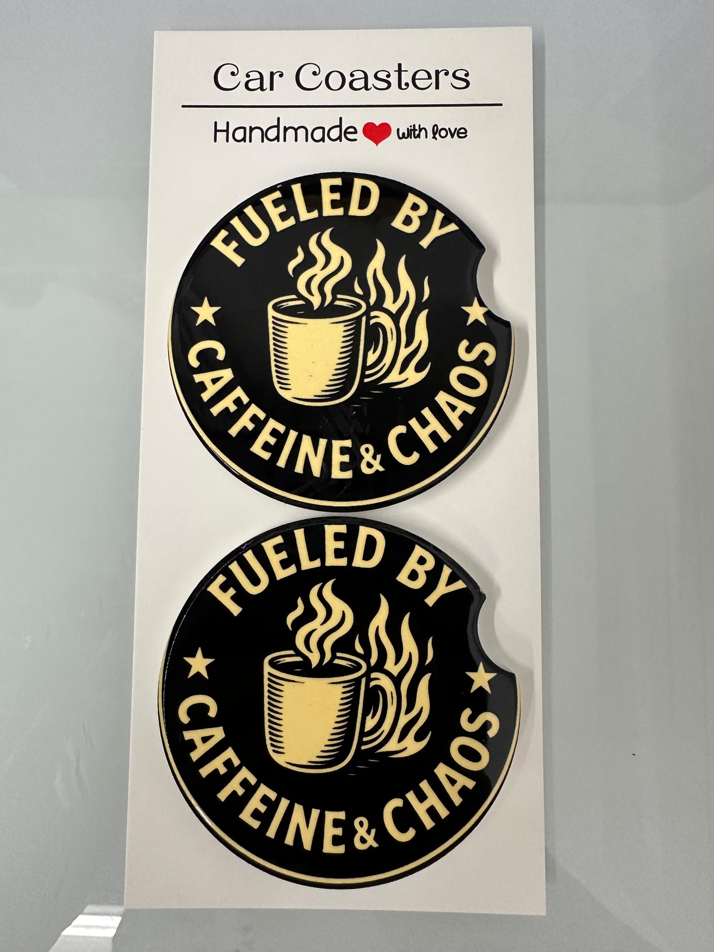Fueled by …Ceramic Car Coasters for Cupholders