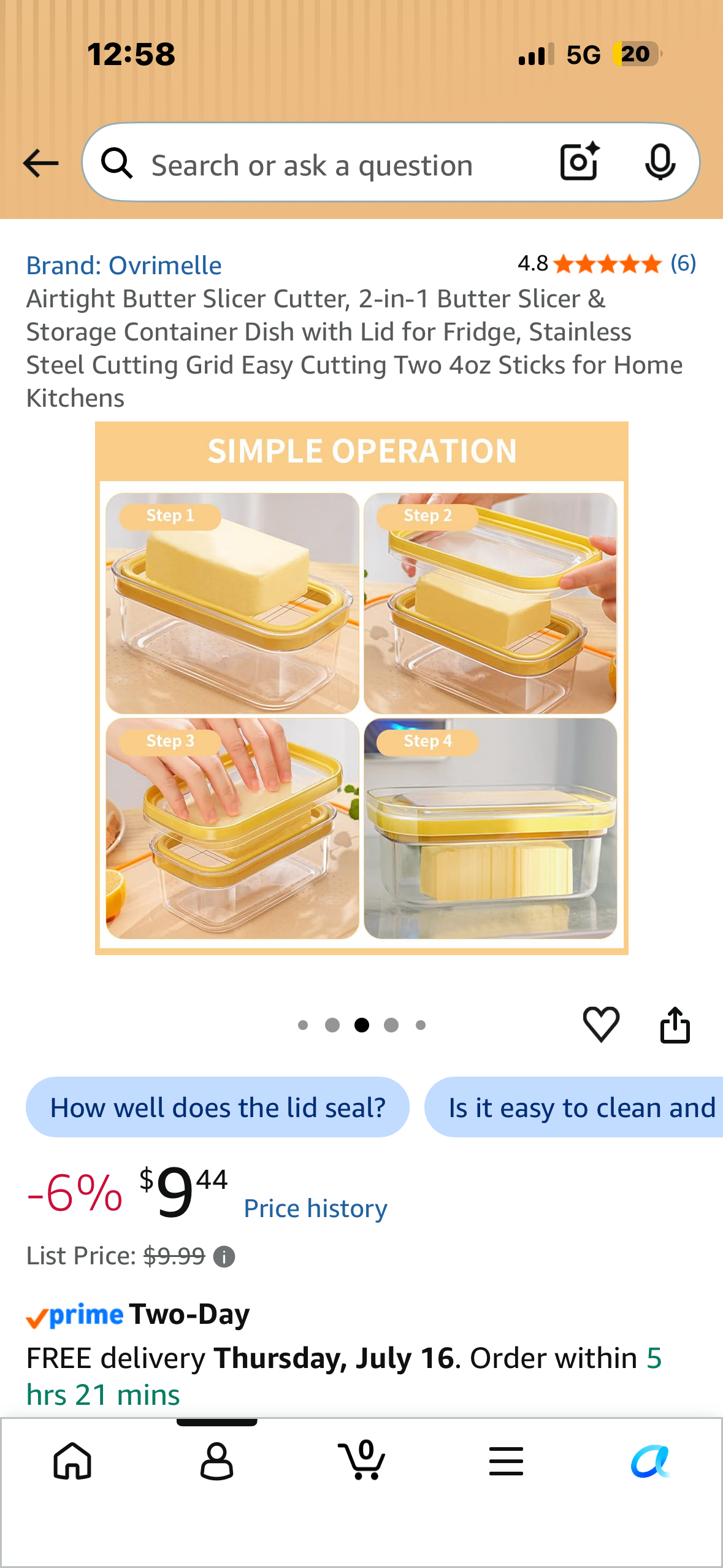 Airtight Butter Slicer Cutter, 2-in-1 Butter Slicer & Storage Container Dish with Lid for Fridge, Stainless Steel Cutting Grid Easy Cutting Two 4oz Sticks for Home Kitchens