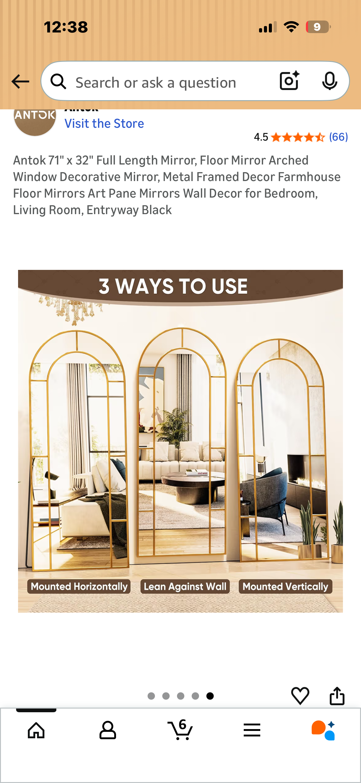 Antok 71" x 32" Full Length Mirror, Arched Decorative Mirror, Metal Framed Decor Art Pane Mirror Standing Mirror, for Bedroom, Living Room, Entryway, Btonze (M469)