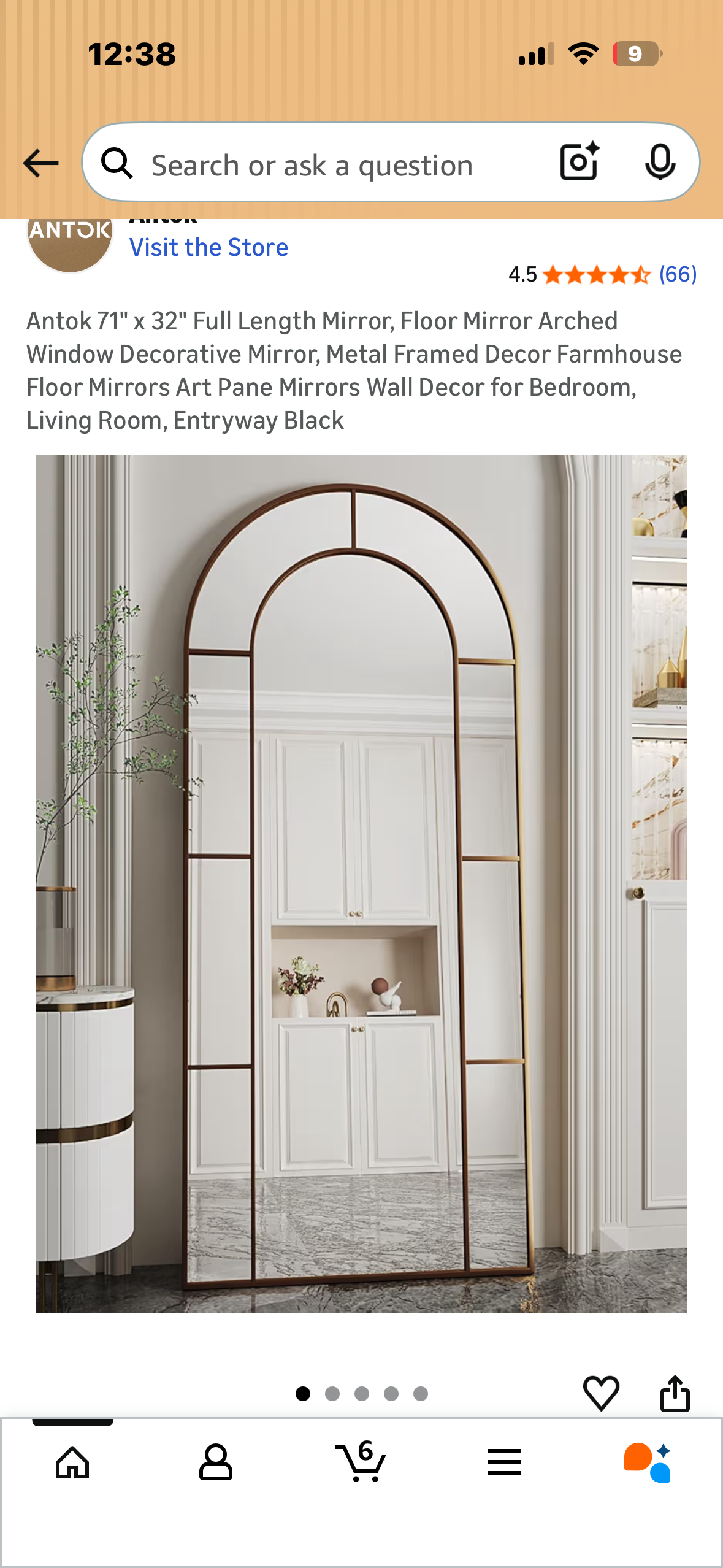 Antok 71" x 32" Full Length Mirror, Arched Decorative Mirror, Metal Framed Decor Art Pane Mirror Standing Mirror, for Bedroom, Living Room, Entryway, Btonze (M469)