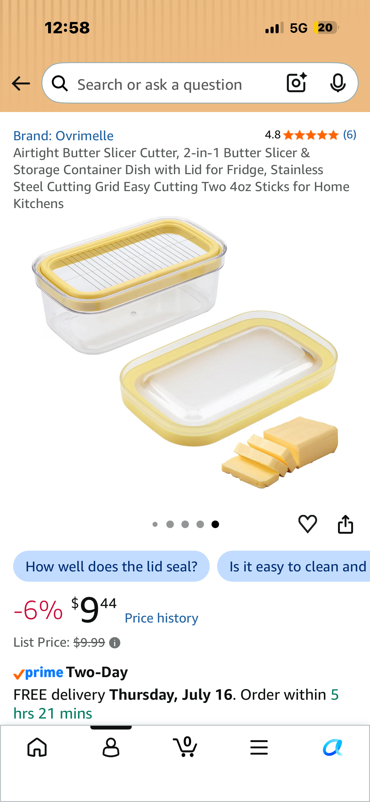Airtight Butter Slicer Cutter, 2-in-1 Butter Slicer & Storage Container Dish with Lid for Fridge, Stainless Steel Cutting Grid Easy Cutting Two 4oz Sticks for Home Kitchens