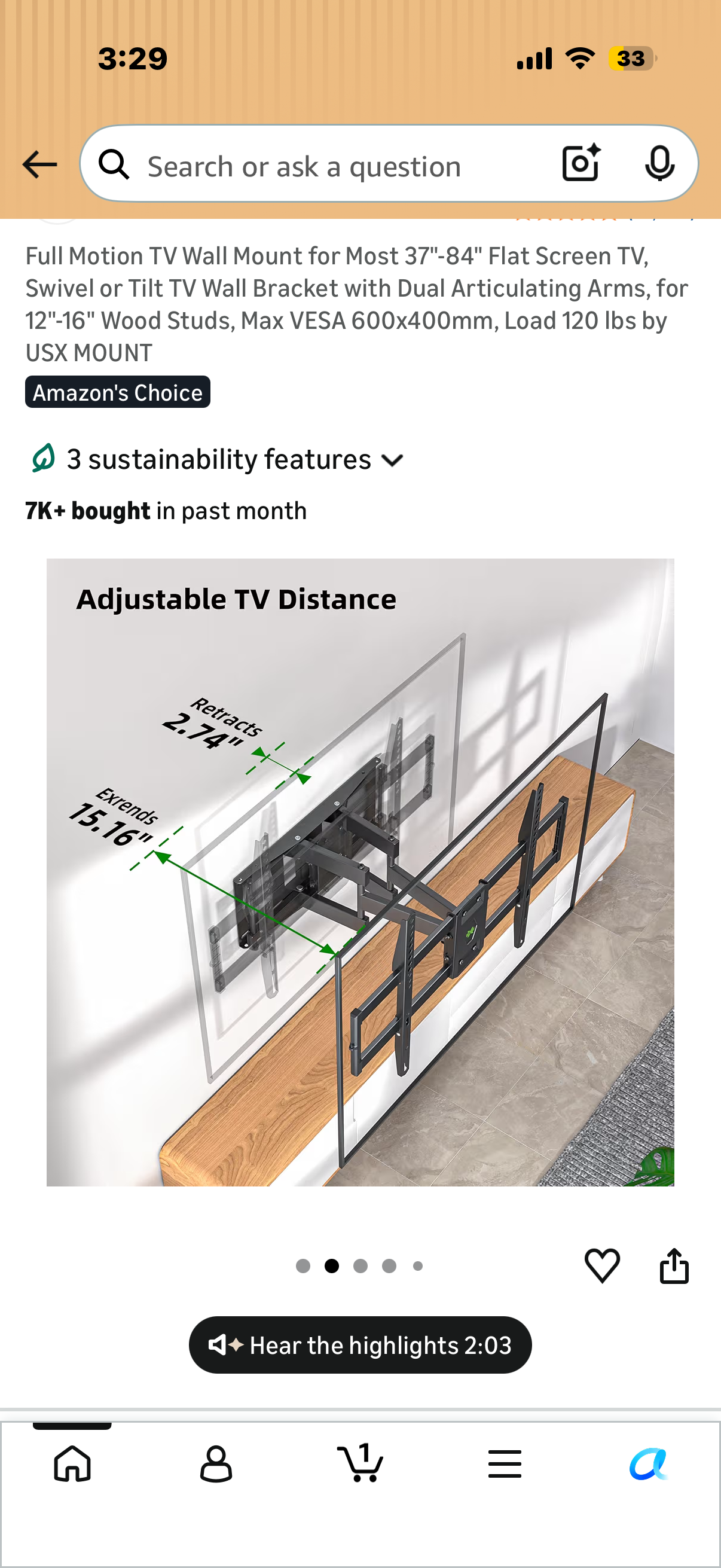 Full Motion TV Wall Mount for Most 37"-84" Flat Screen TV, Swivel or Tilt TV Wall Bracket with Dual Articulating Arms, for 12"-16" Wood Studs, Max VESA 600x400mm, Load 120 lbs by USX MOUNT