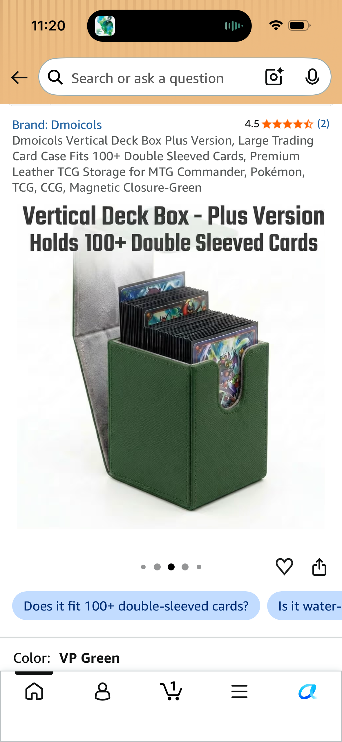Dmoicols Vertical Deck Box Plus Version, Large Trading Card Case Fits 100+ Double Sleeved Cards, Premium Leather TCG Storage for MTG Commander, Pokémon, TCG, CCG, Magnetic Closure-Green