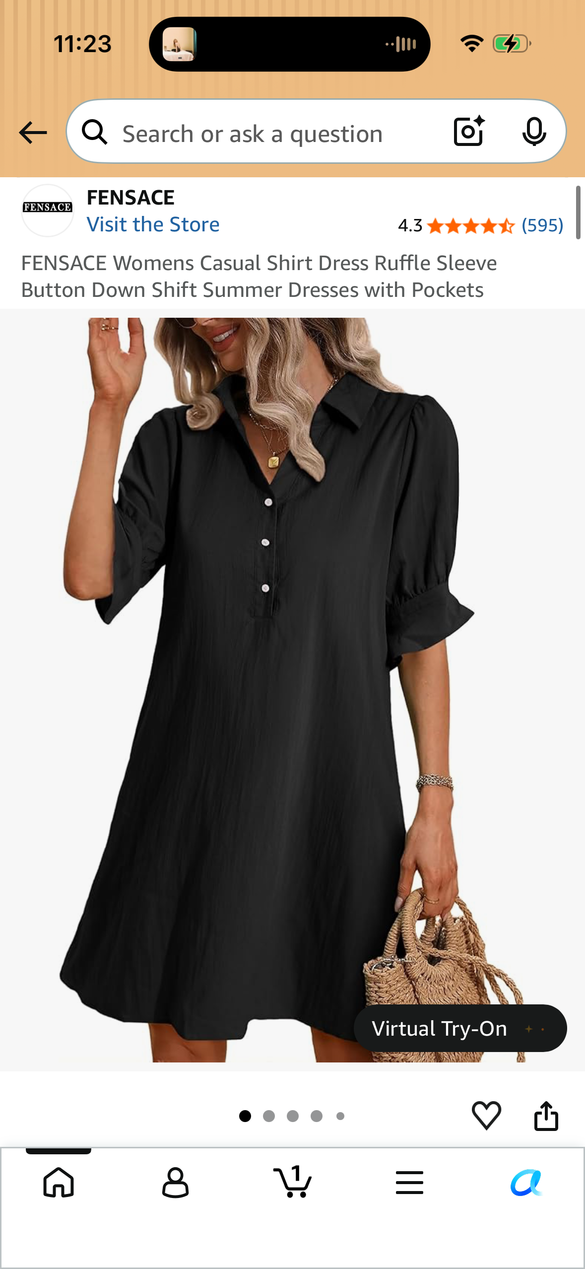 FENSACE Womens Casual Shirt Dress Ruffle Sleeve Button Down Shift Summer Dresses with Pockets (Size X-Large)