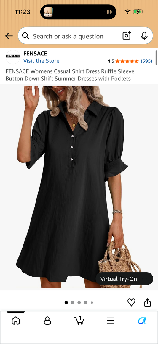 FENSACE Womens Casual Shirt Dress Ruffle Sleeve Button Down Shift Summer Dresses with Pockets (Size Small)
