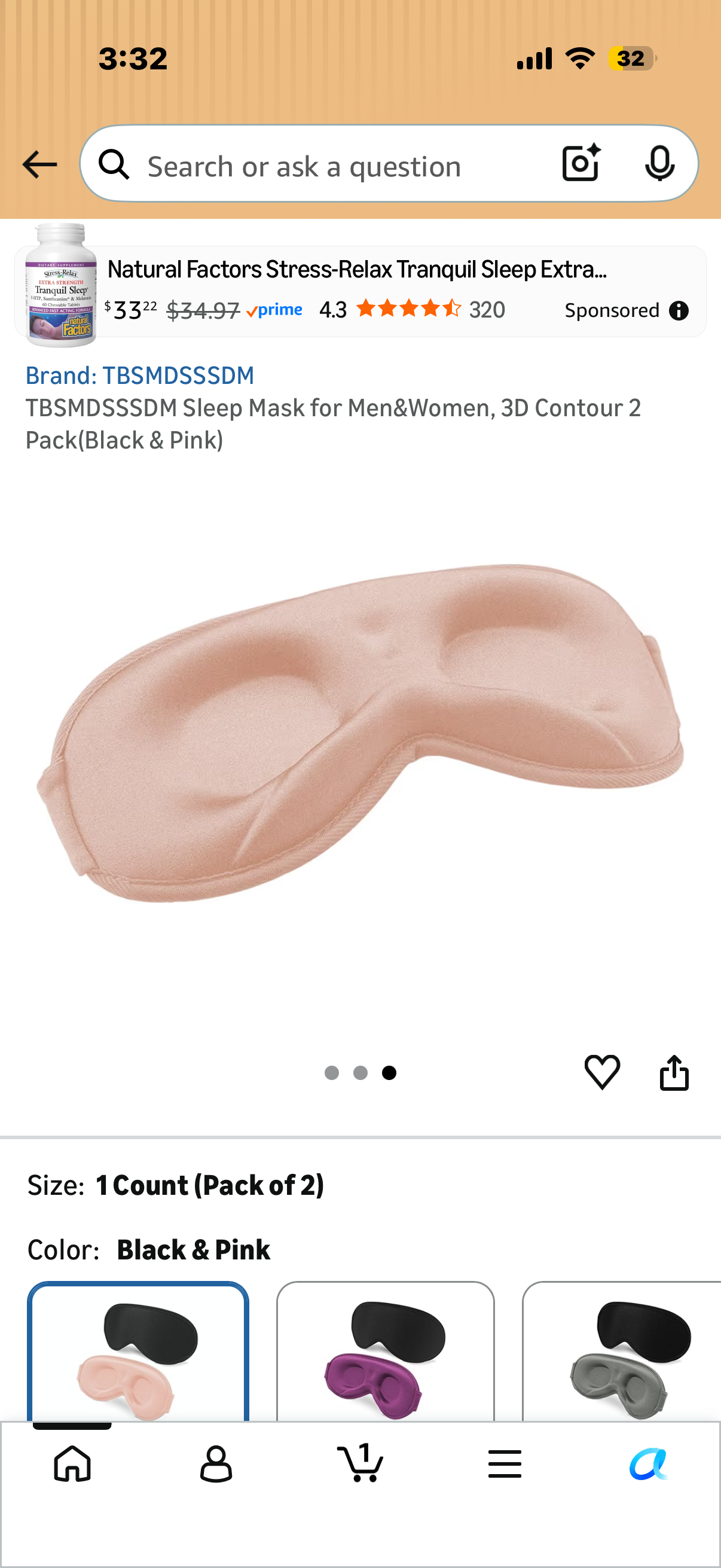 Sleep Mask for Men&Women, 3D Contour 2 Pack(Black & Pink