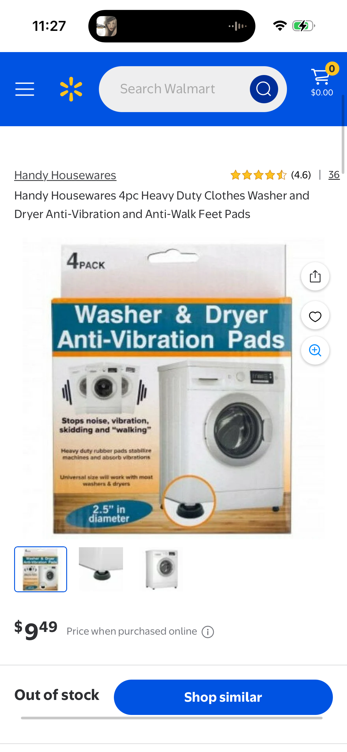 Washer and Dryer Anti-Vibration Slip-Resistant Pads, 4 Piece Set